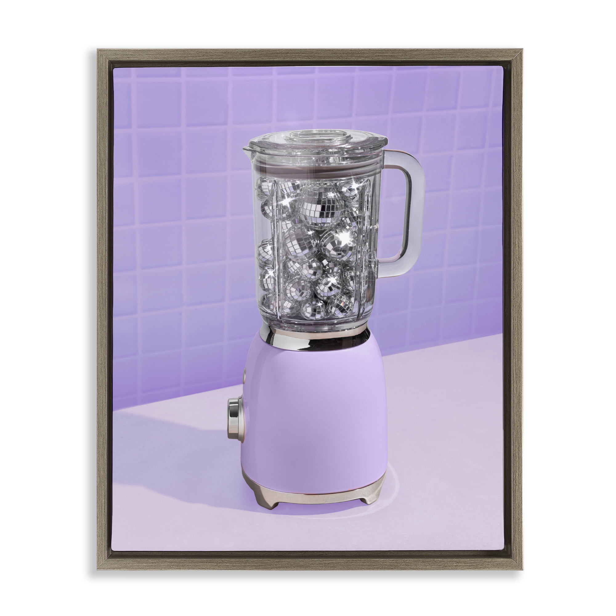 Stupell Industries Disco Drink Blender over Purple Brown Framed Floater Canvas Wall Art, design by LISH Creative
