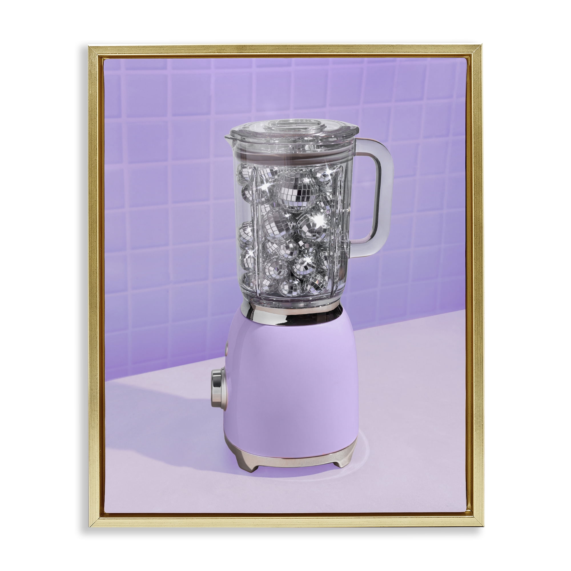 Stupell Industries Disco Drink Blender over Purple Gold Framed Floater Canvas Wall Art, design by LISH Creative
