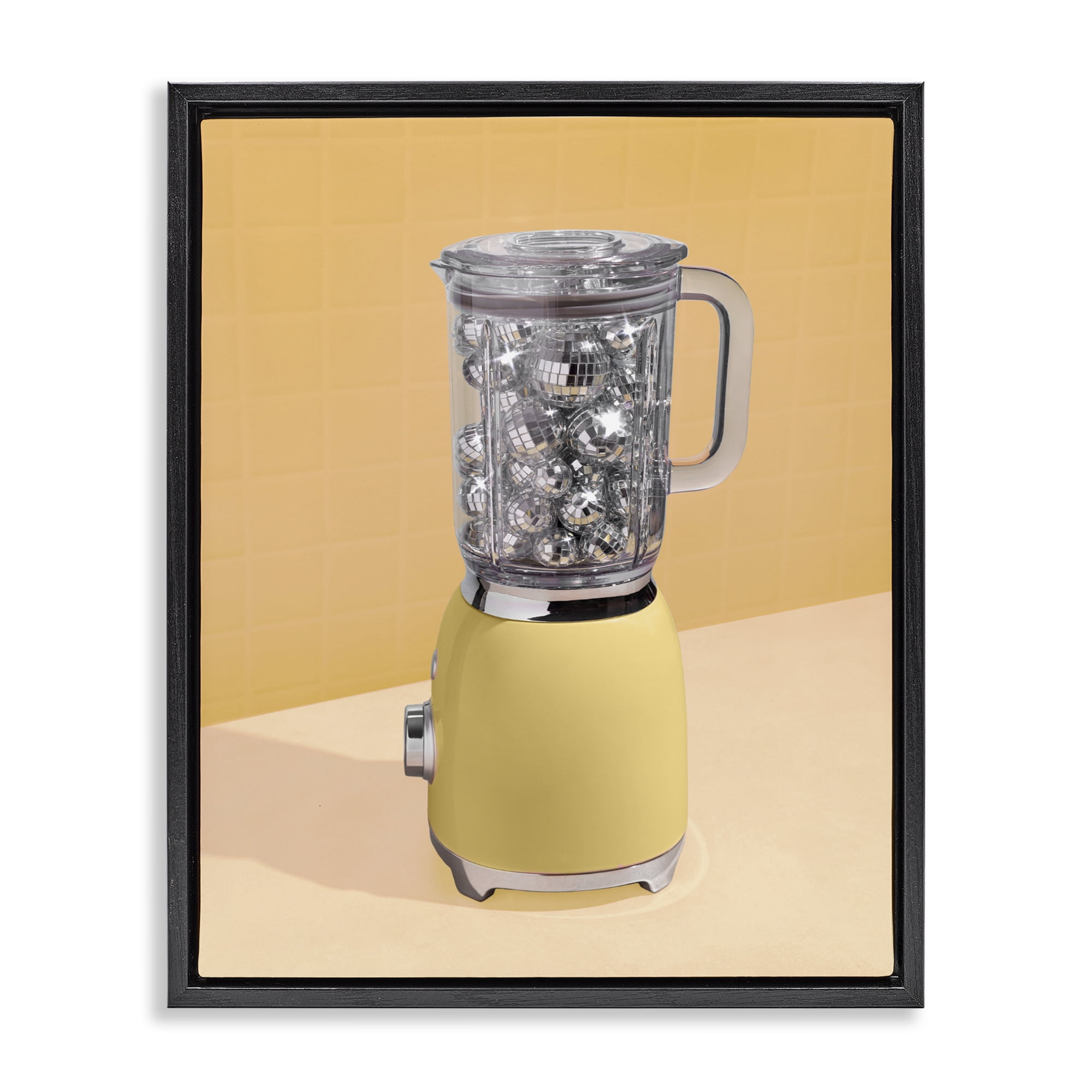 Stupell Industries Disco Drink Blender over Yellow Black Framed Floater Canvas Wall Art, design by LISH Creative