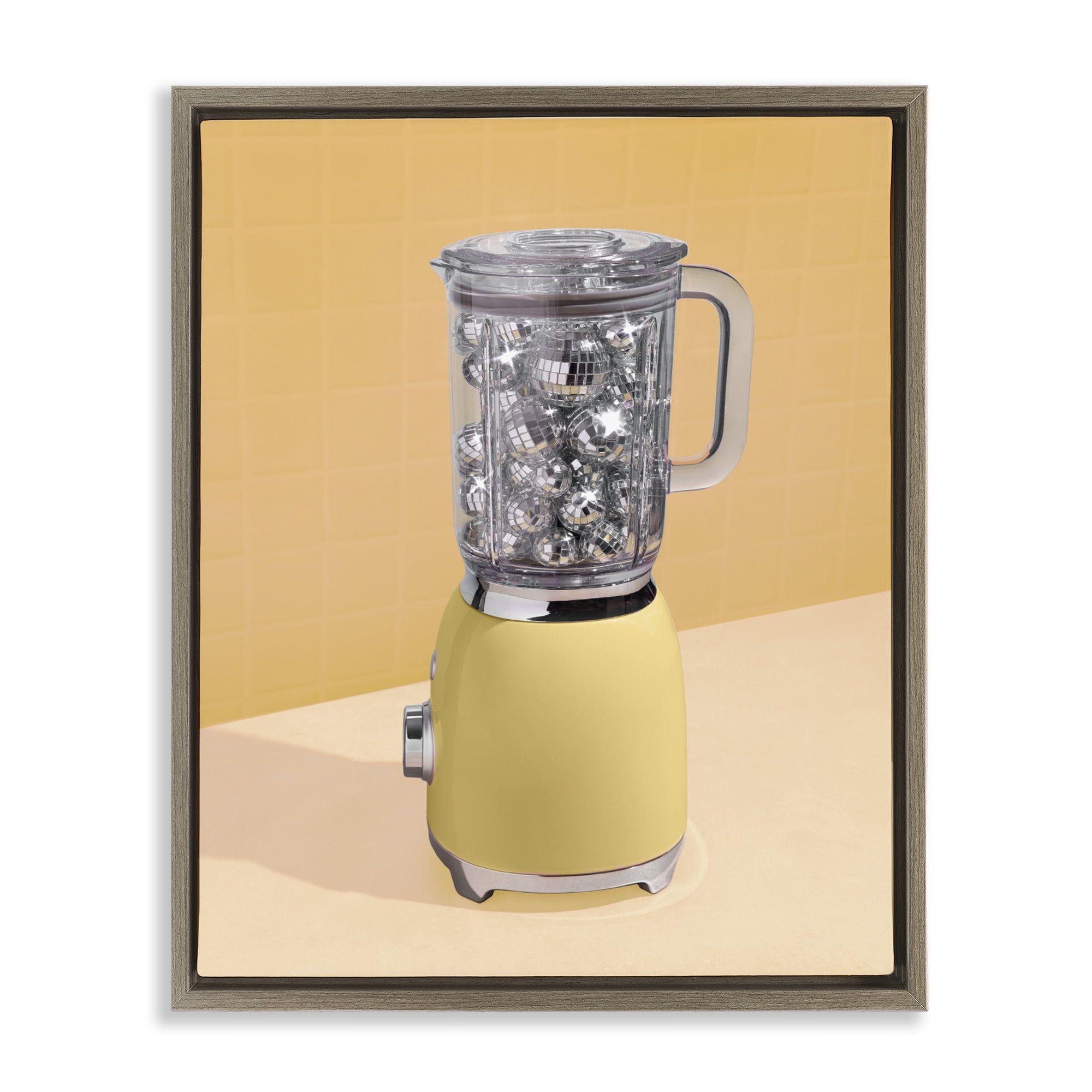 Stupell Industries Disco Drink Blender over Yellow Brown Framed Floater Canvas Wall Art, design by LISH Creative