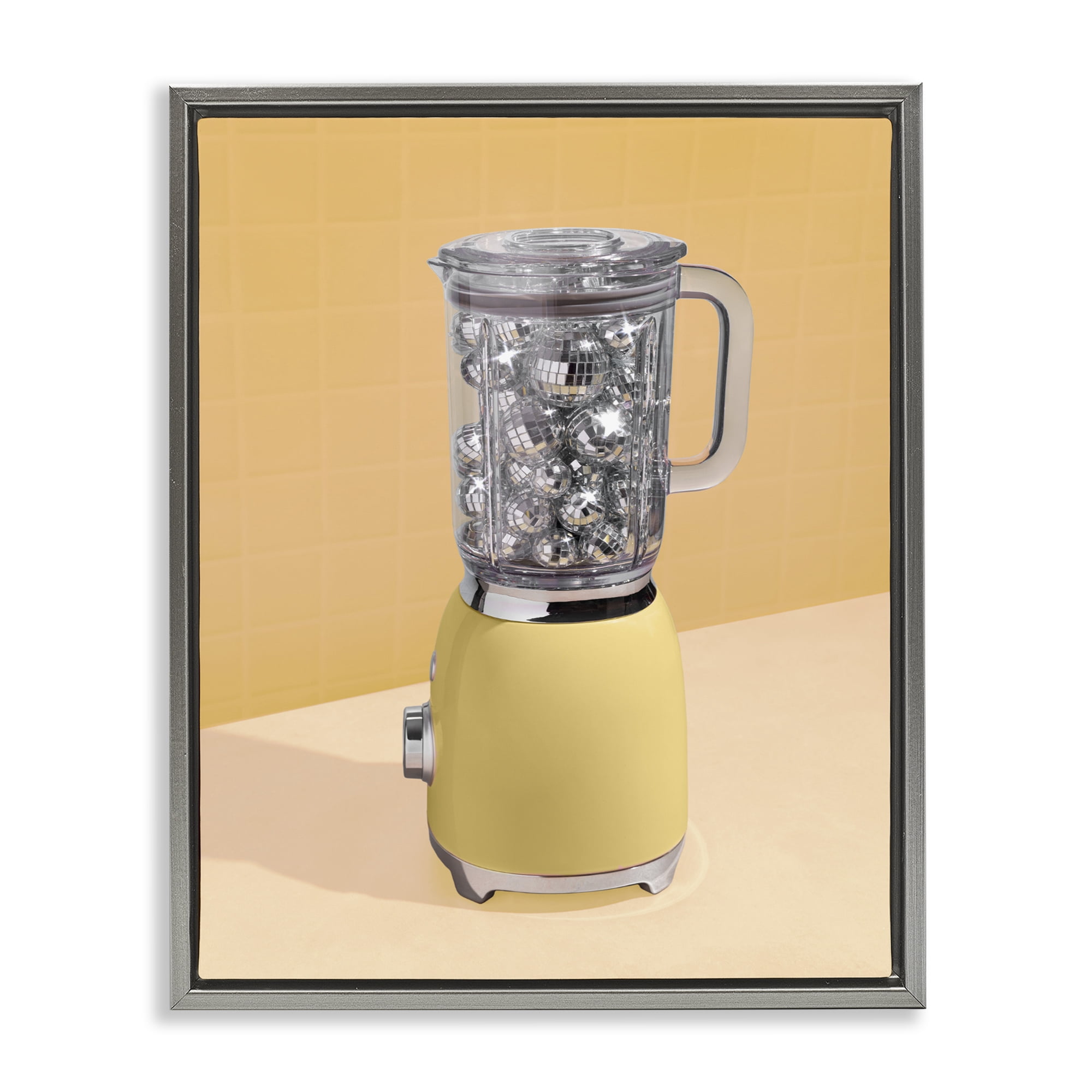 Stupell Industries Disco Drink Blender over Yellow Gray Framed Floater Canvas Wall Art, design by LISH Creative
