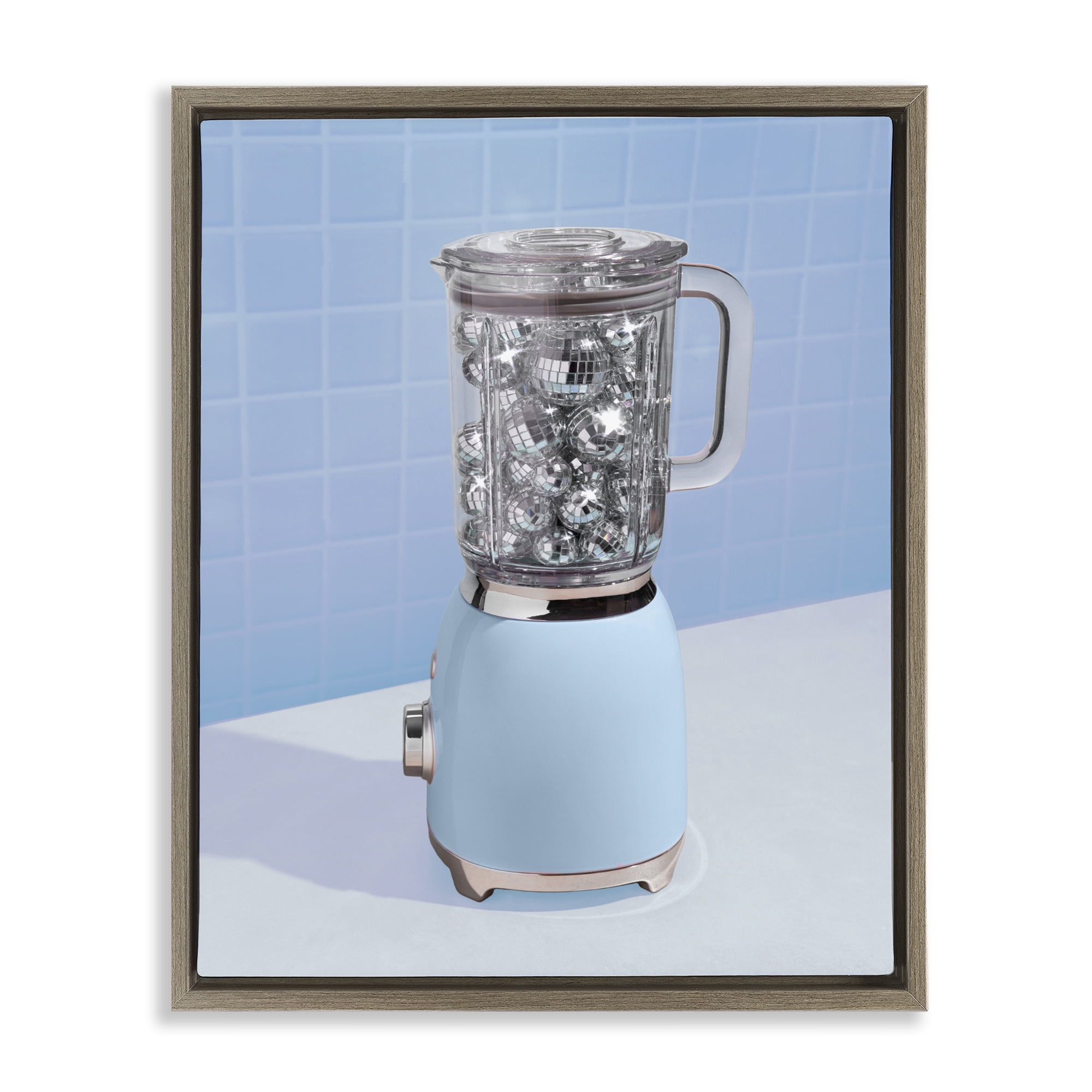 Stupell Industries Disco Drink Mixer over Blue Brown Framed Floater Canvas Wall Art, design by LISH Creative
