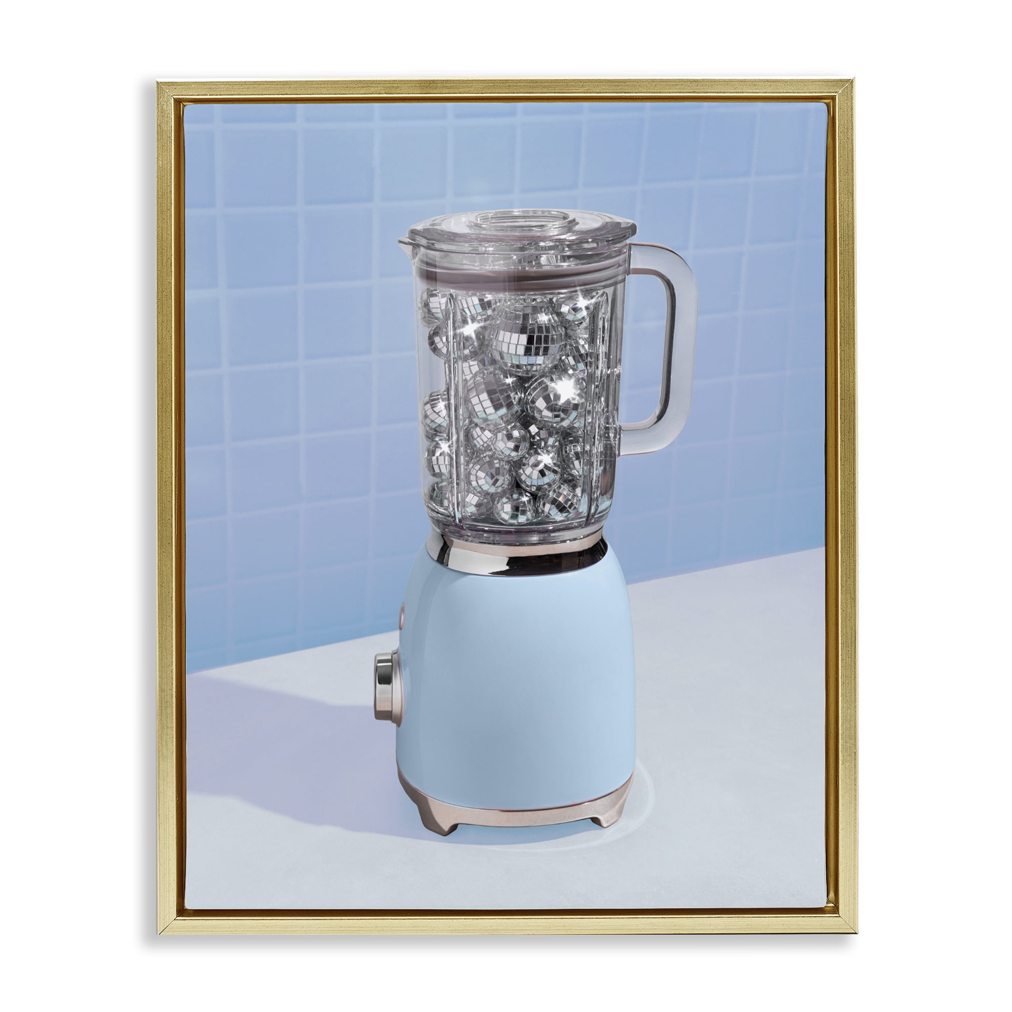 Stupell Industries Disco Drink Mixer over Blue Gold Framed Floater Canvas Wall Art, design by LISH Creative