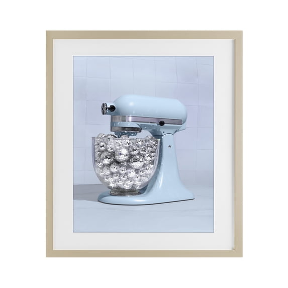 Stupell Industries Modern Disco Kitchen Mixer over Blue Birch Framed Print Under Glass, 13 x 16, by LISH Creative