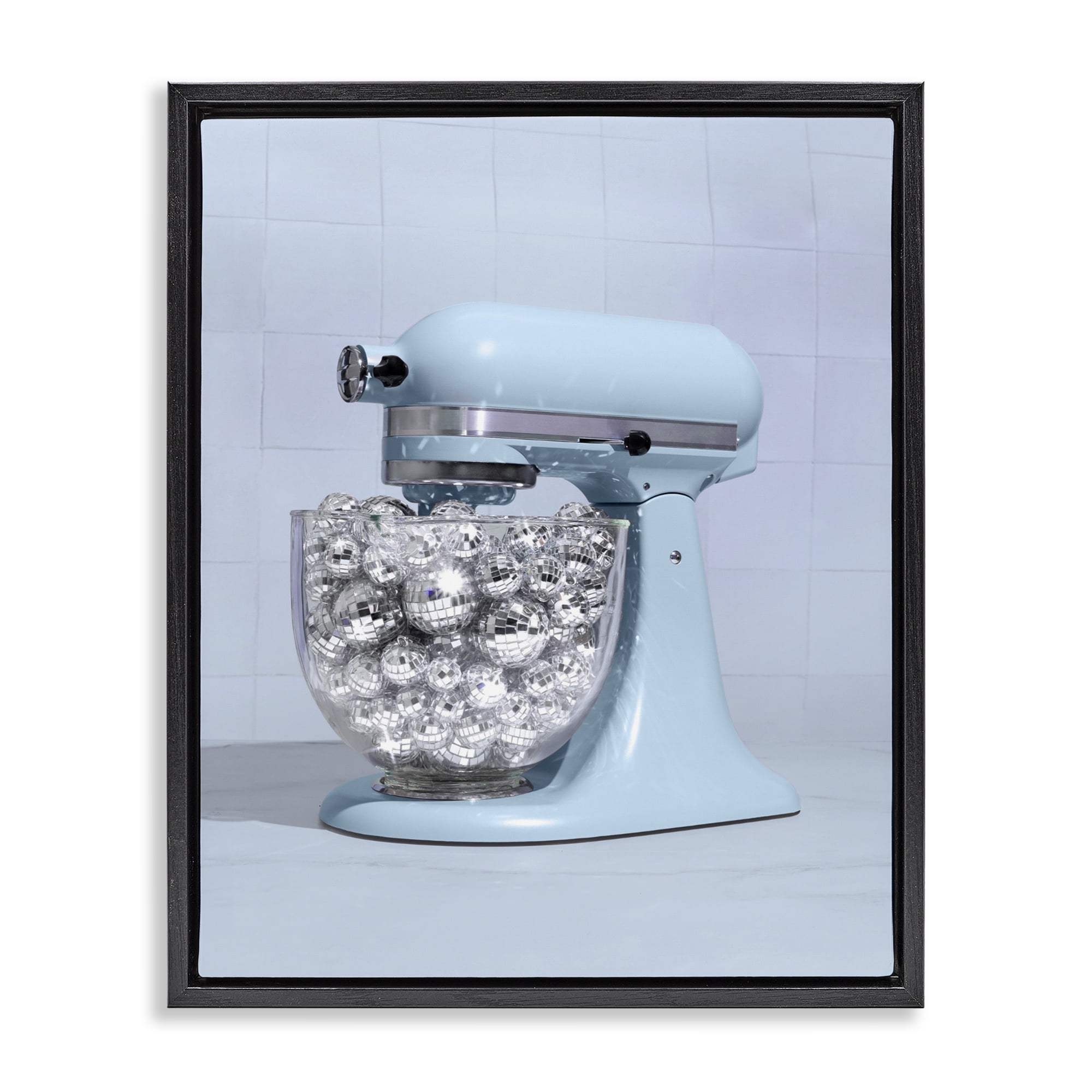 Stupell Industries Disco Kitchen Mixer over Blue Black Framed Floater Canvas Wall Art, design by LISH Creative