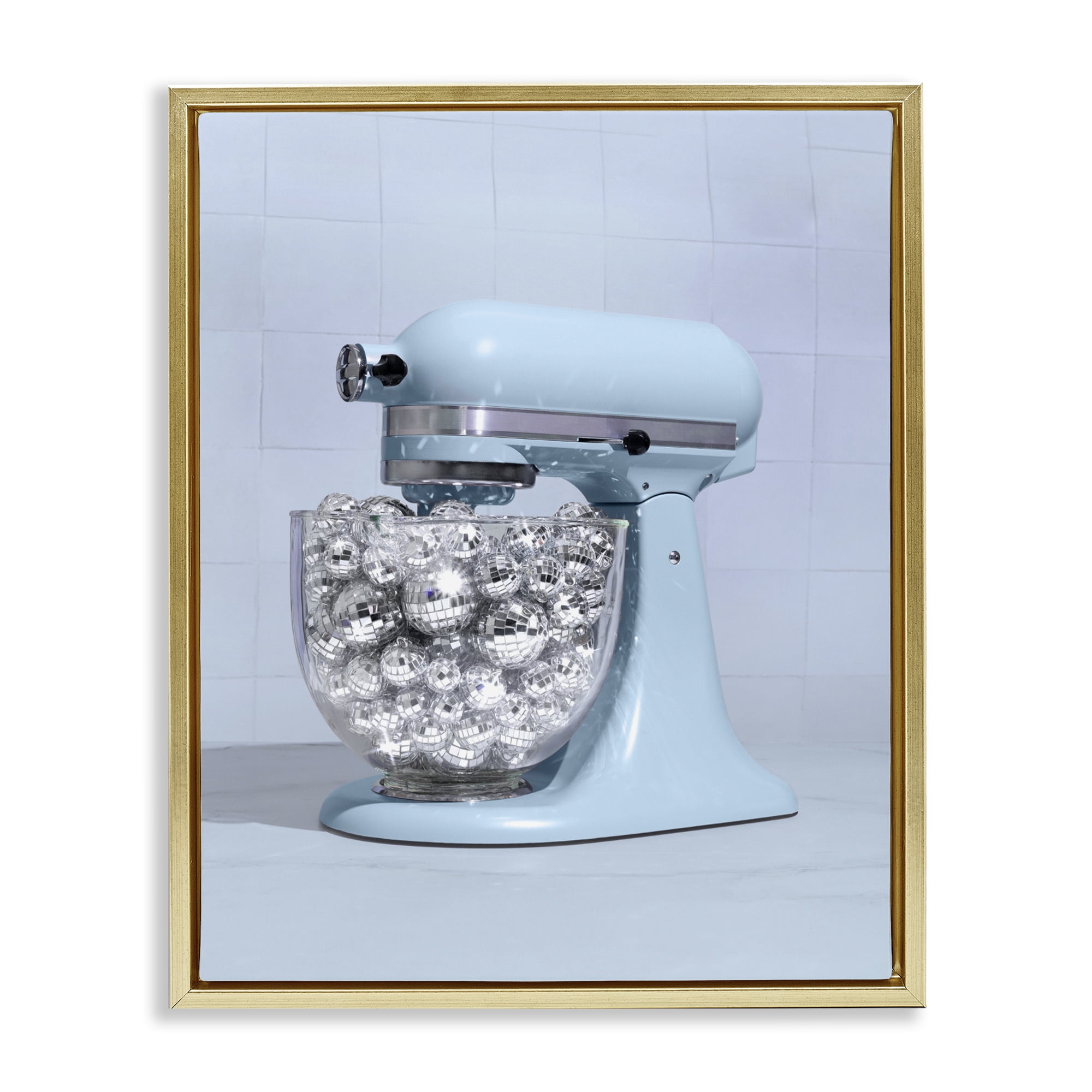 Stupell Industries Disco Kitchen Mixer over Blue Gold Framed Floater Canvas Wall Art, design by LISH Creative