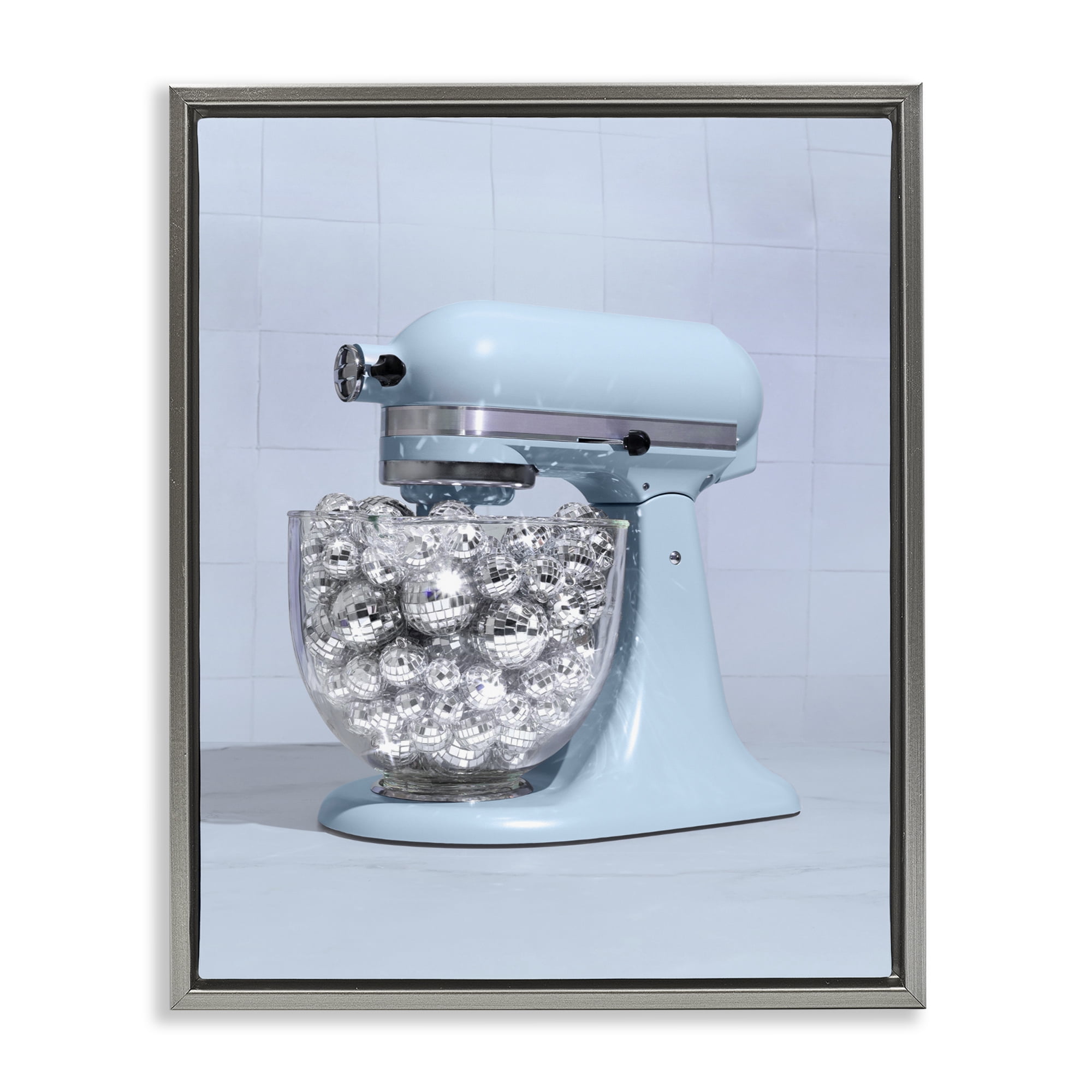 Stupell Industries Disco Kitchen Mixer over Blue Gray Framed Floater Canvas Wall Art, design by LISH Creative