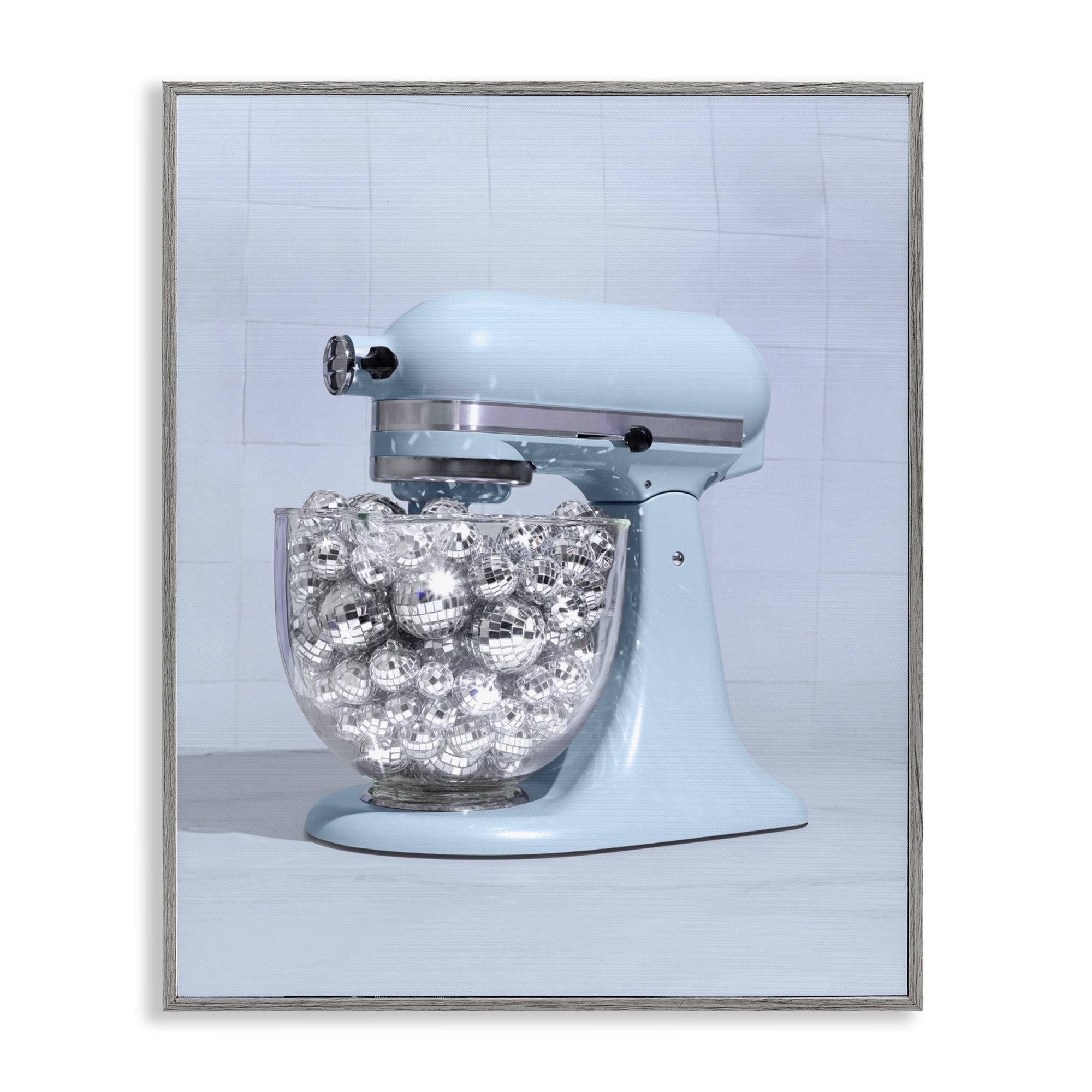 Stupell Industries Disco Kitchen Mixer over Blue Gray Framed Giclee Art, design by LISH Creative