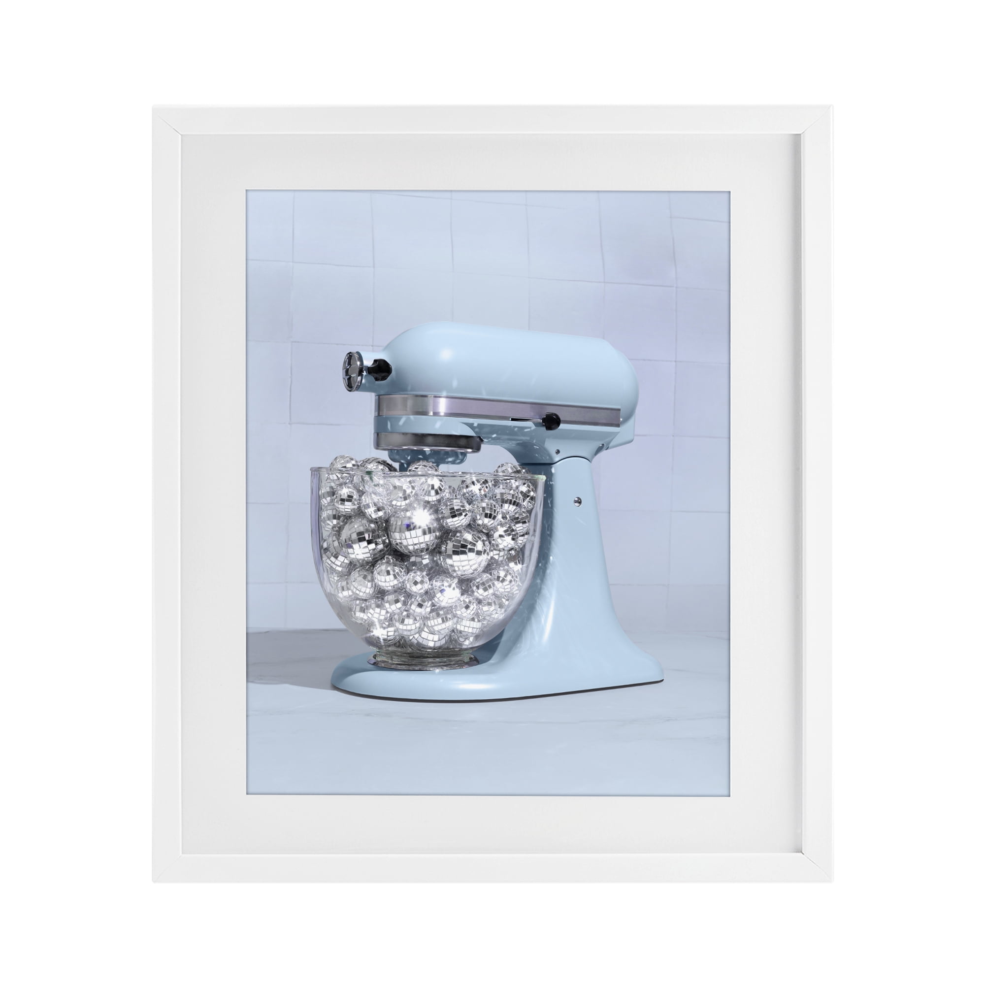 Stupell Industries Disco Kitchen Mixer over Blue White Framed Print Under Glass, design by LISH Creative
