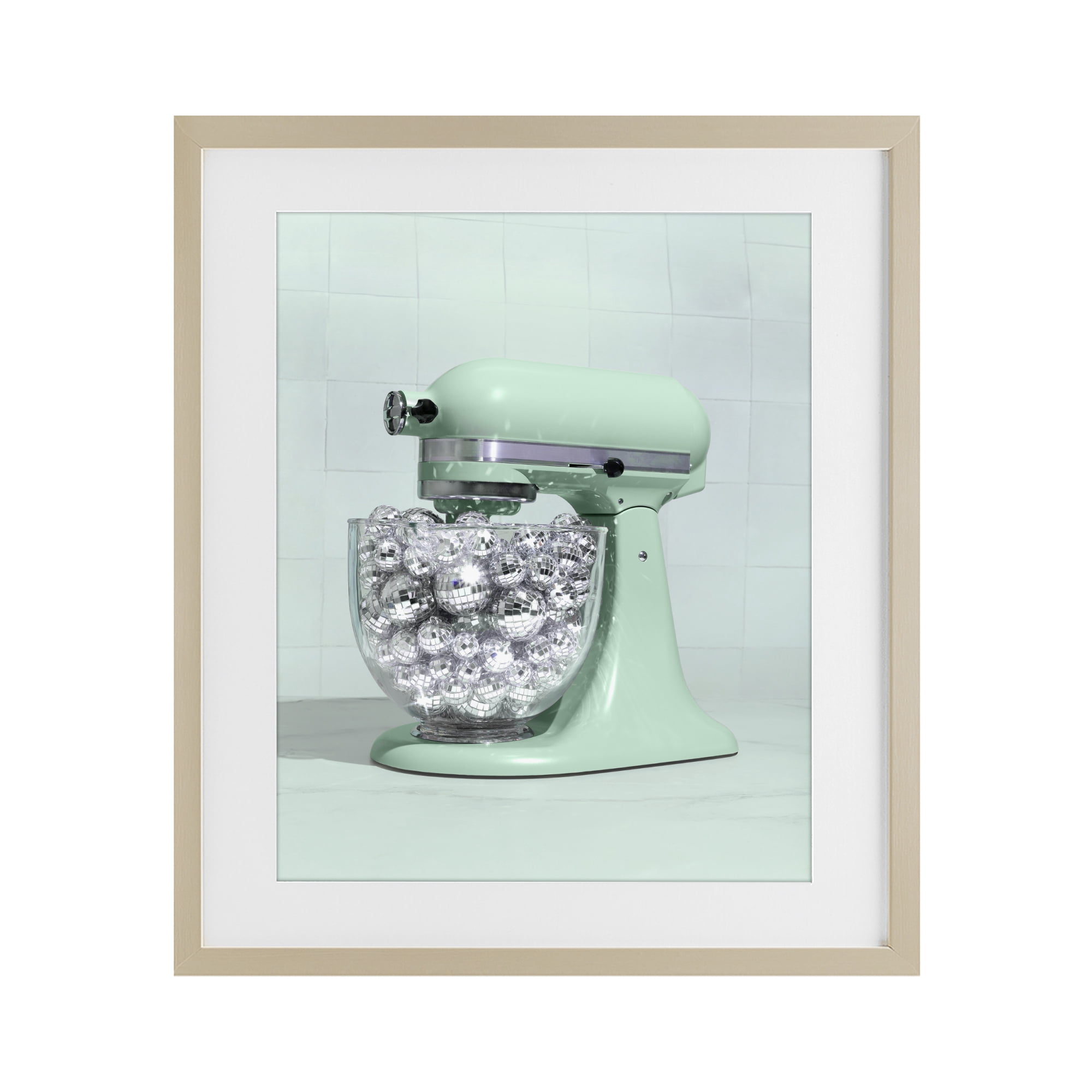 Stupell Industries Disco Kitchen Mixer over Green Birch Framed Print Under Glass, design by LISH Creative
