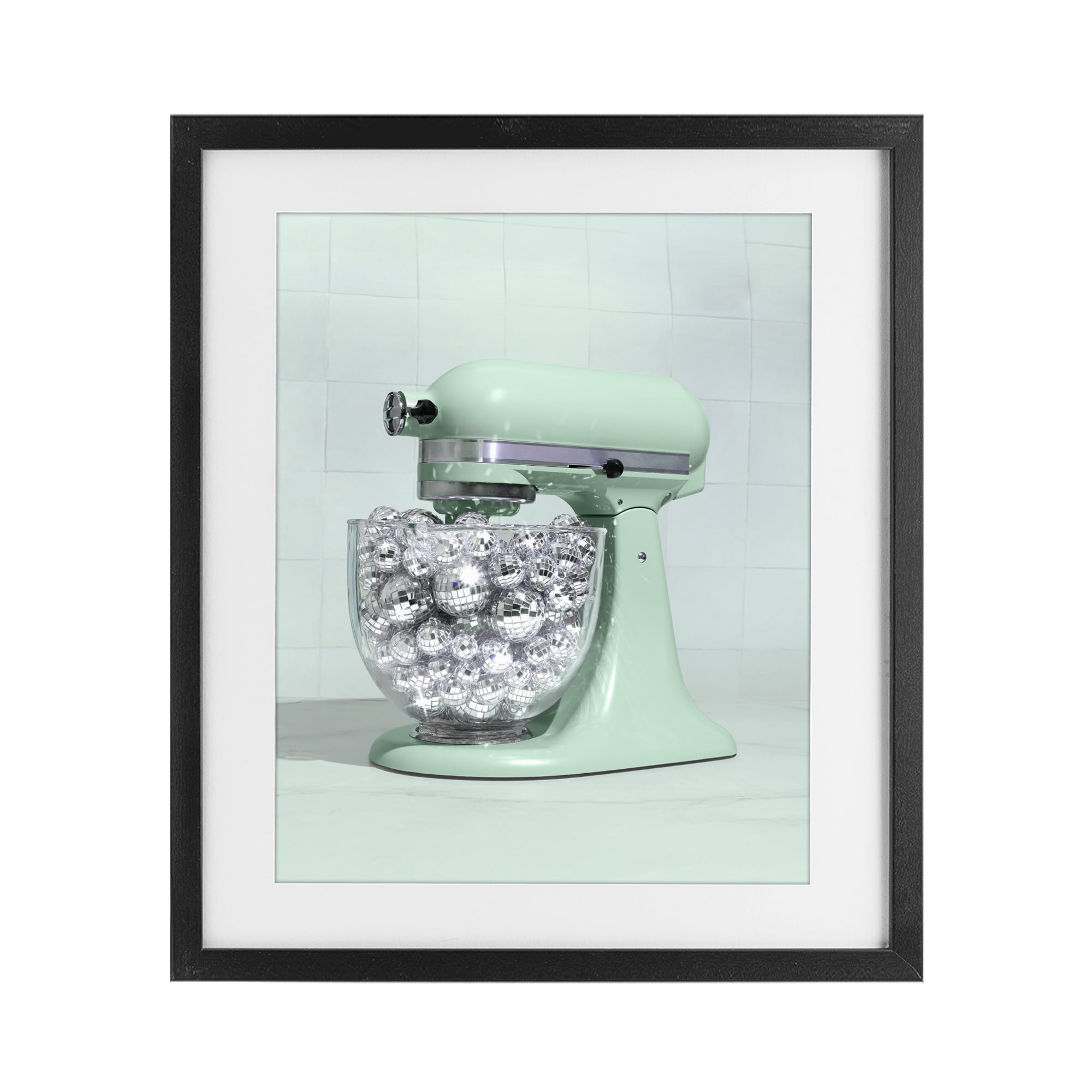 Stupell Industries Disco Kitchen Mixer over Green Black Framed Print Under Glass, design by LISH Creative
