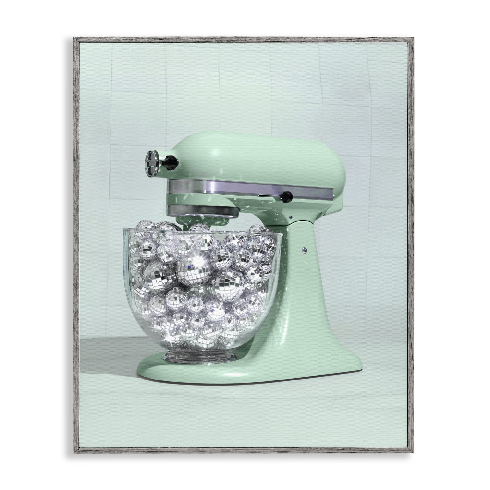 Stupell Industries Disco Kitchen Mixer over Green Gray Framed Giclee Art, design by LISH Creative