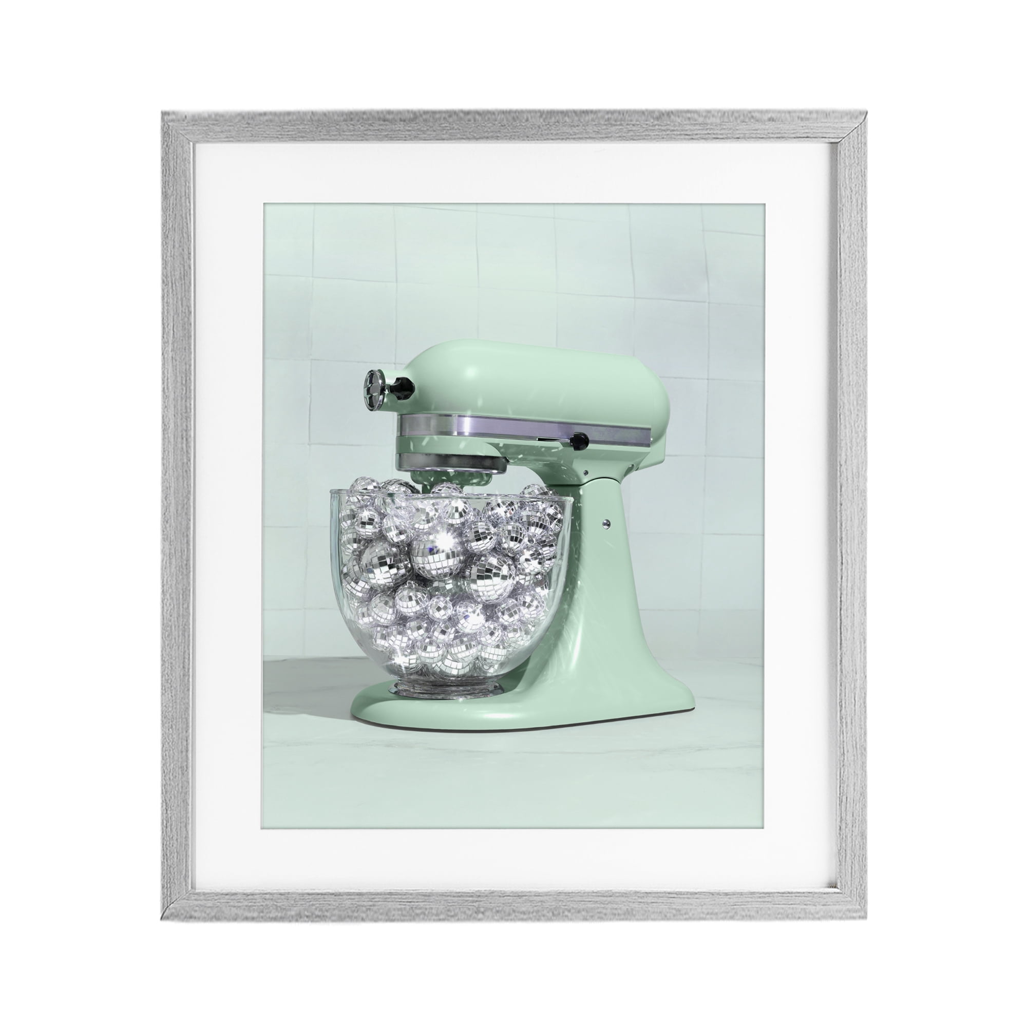 Stupell Industries Disco Kitchen Mixer over Green Gray Framed Print Under Glass, design by LISH Creative