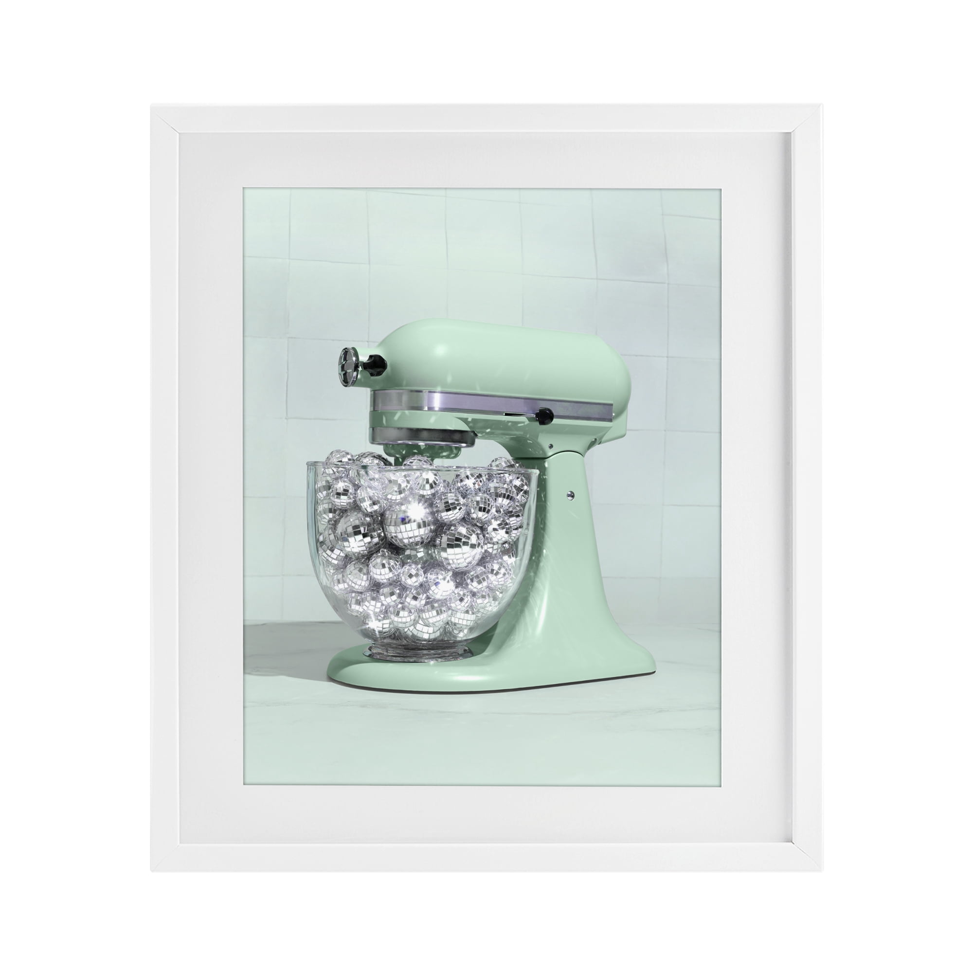 Stupell Industries Disco Kitchen Mixer over Green White Framed Print Under Glass, design by LISH Creative