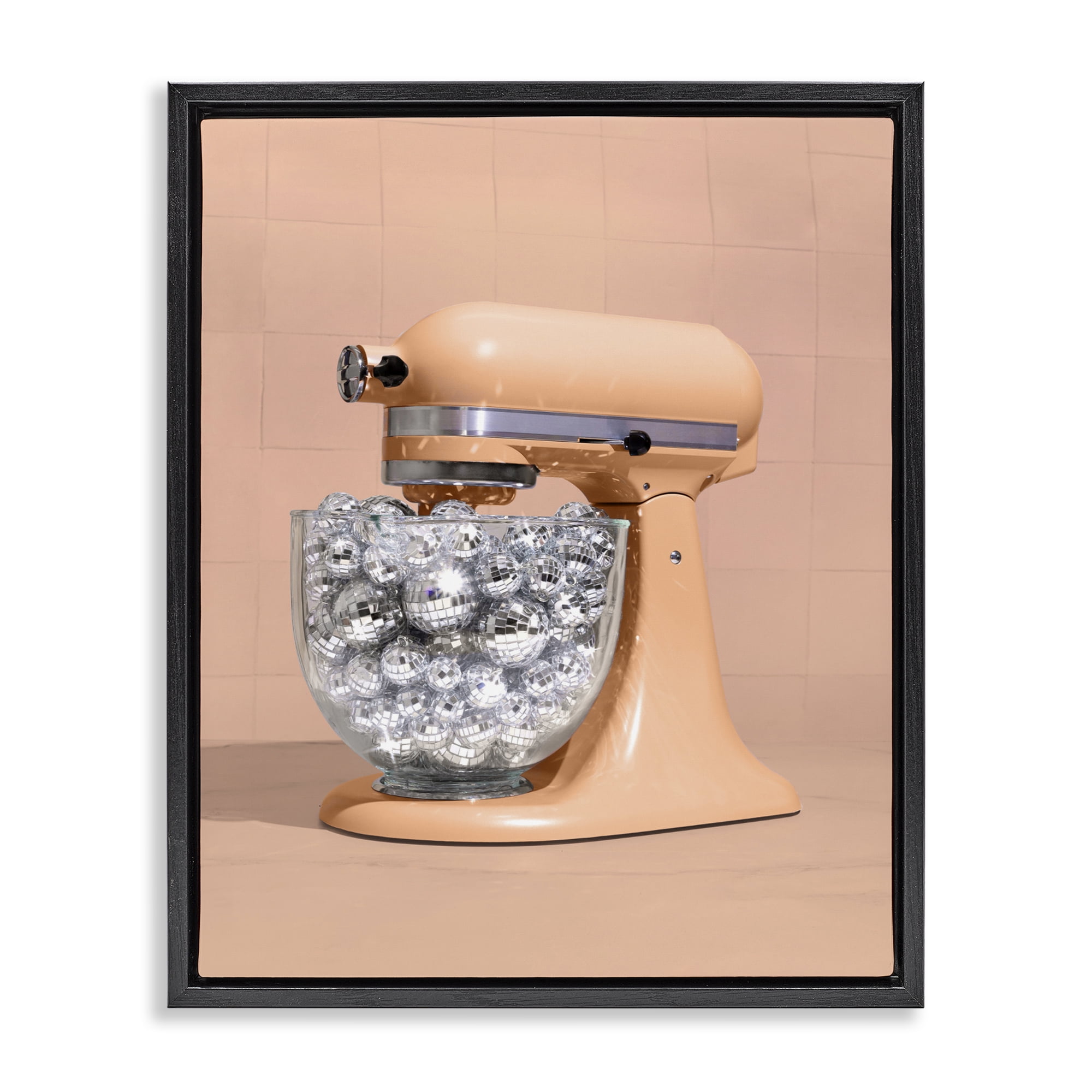 Stupell Industries Disco Kitchen Mixer over Orange Black Framed Floater Canvas Wall Art, design by LISH Creative