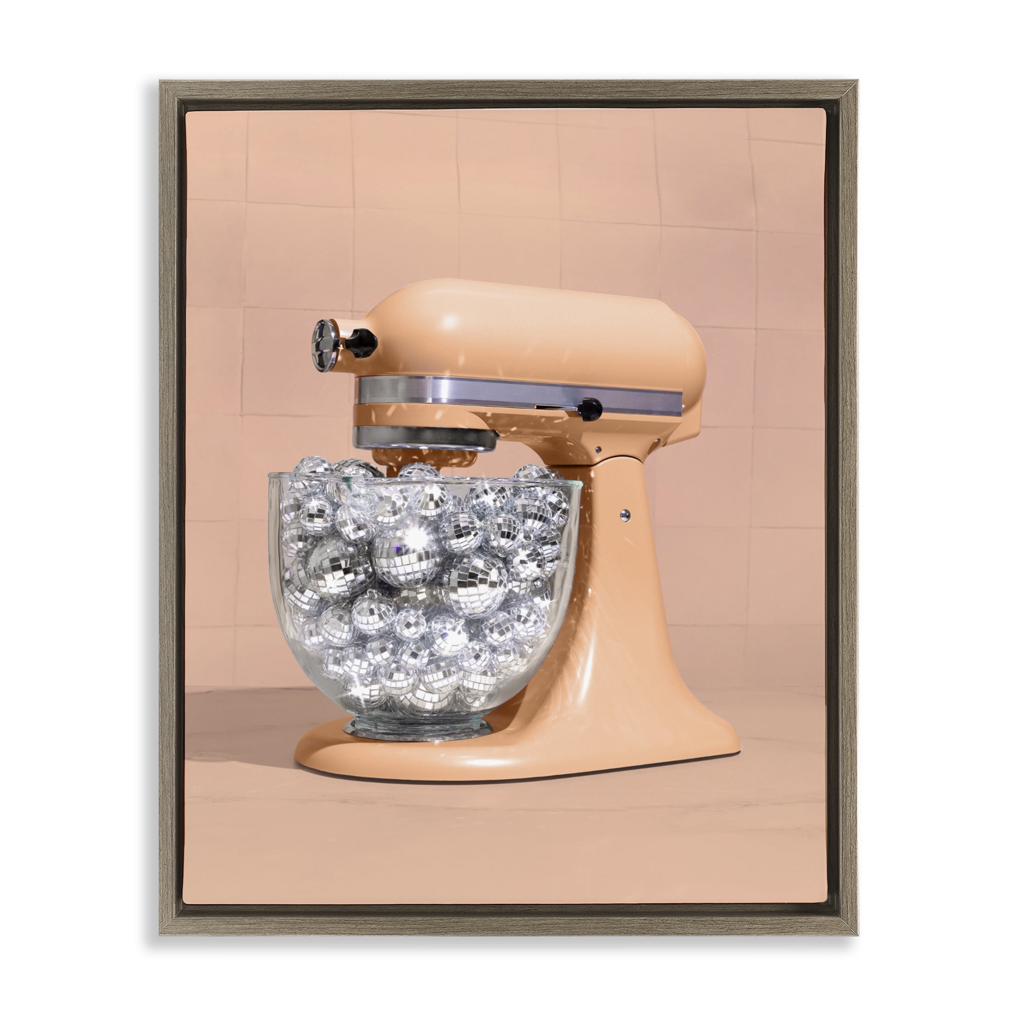 Stupell Industries Disco Kitchen Mixer over Orange Brown Framed Floater Canvas Wall Art, design by LISH Creative