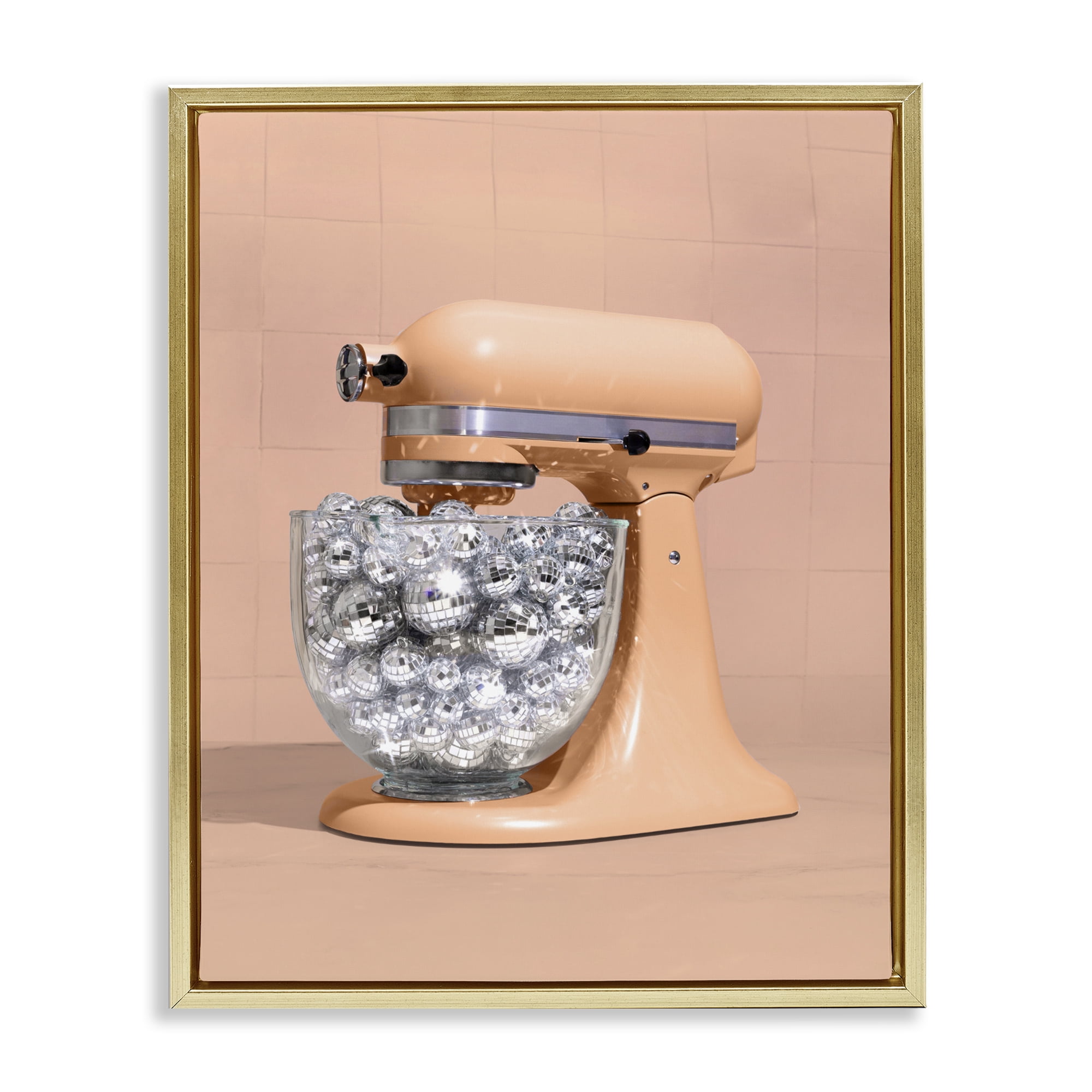 Stupell Industries Disco Kitchen Mixer over Orange Gold Framed Floater Canvas Wall Art, design by LISH Creative