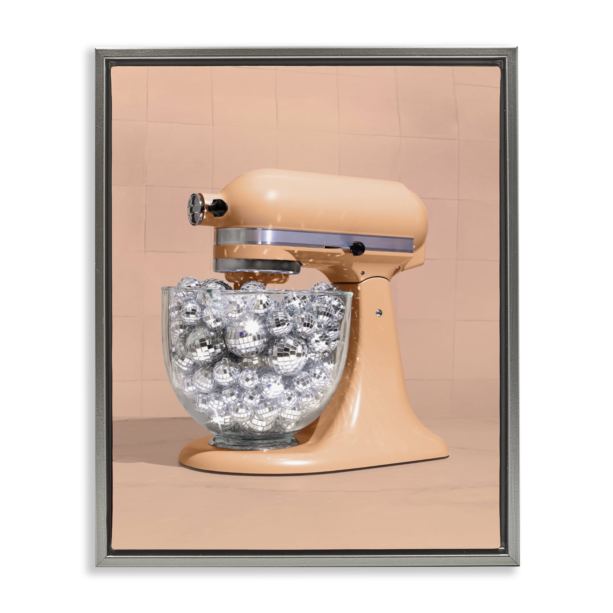 Stupell Industries Disco Kitchen Mixer over Orange Gray Framed Floater Canvas Wall Art, design by LISH Creative