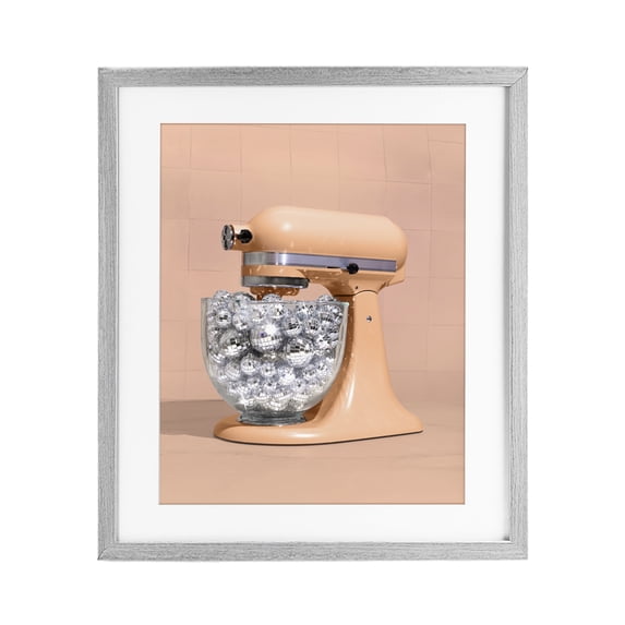 Stupell Industries Art Deco Disco Kitchen Mixer over Orange Gray Framed Print Under Glass, 13 x 16, by LISH Creative