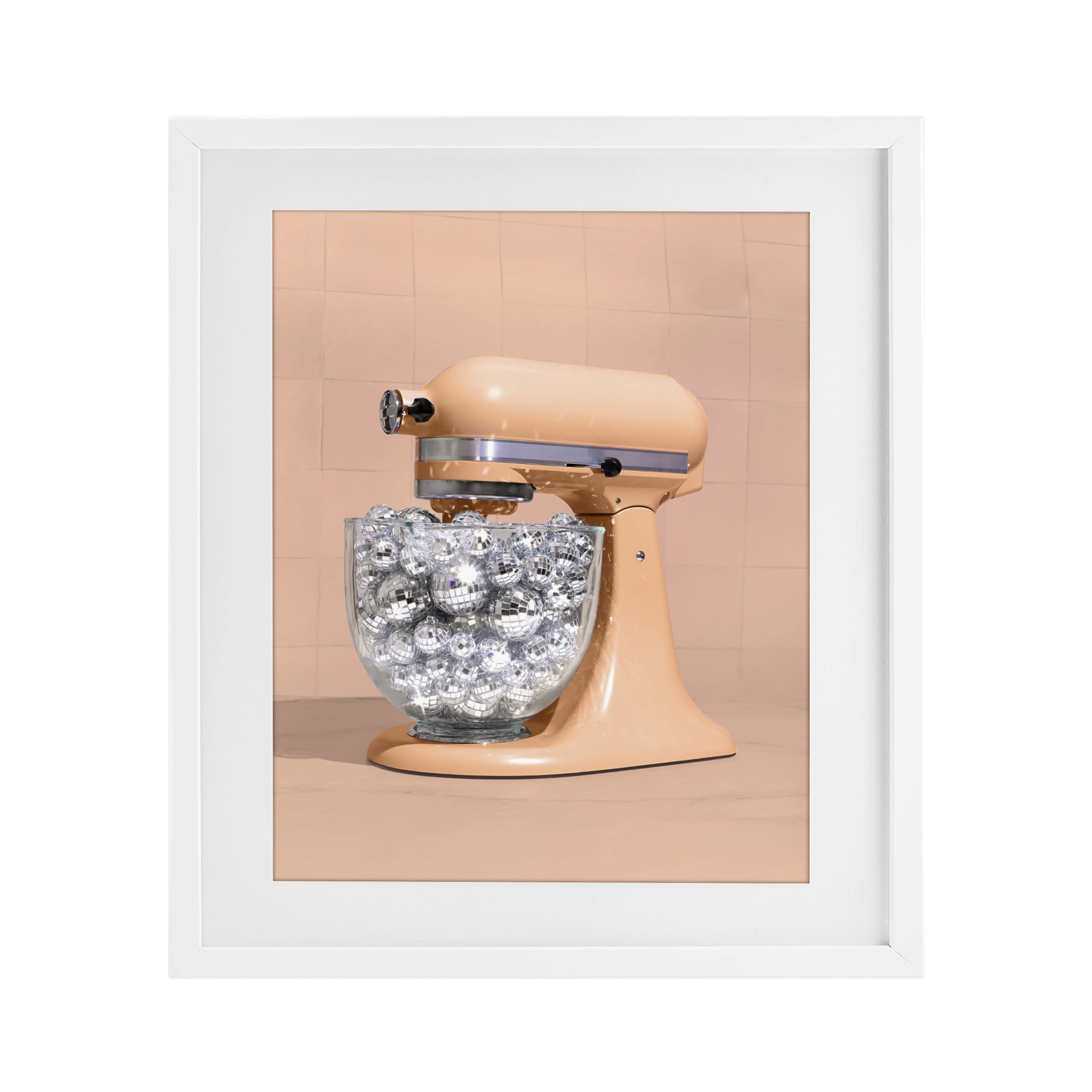 Stupell Industries Disco Kitchen Mixer over Orange White Framed Print Under Glass, design by LISH Creative