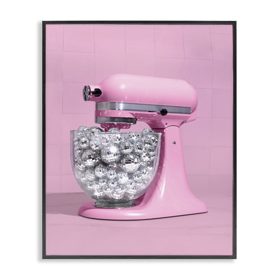 Stupell Industries Contemporary Disco Kitchen Mixer over Pink Black Framed Giclee Art, 11 x 14, by LISH Creative