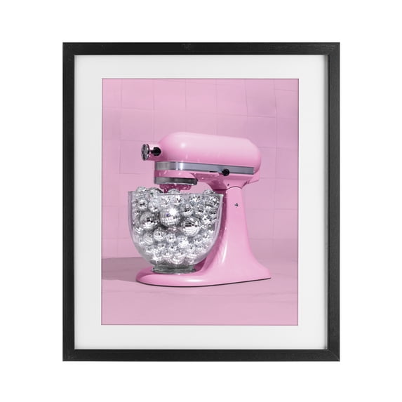Stupell Industries Contemporary Disco Kitchen Mixer over Pink Black Framed Print Under Glass, 13 x 16, by LISH Creative