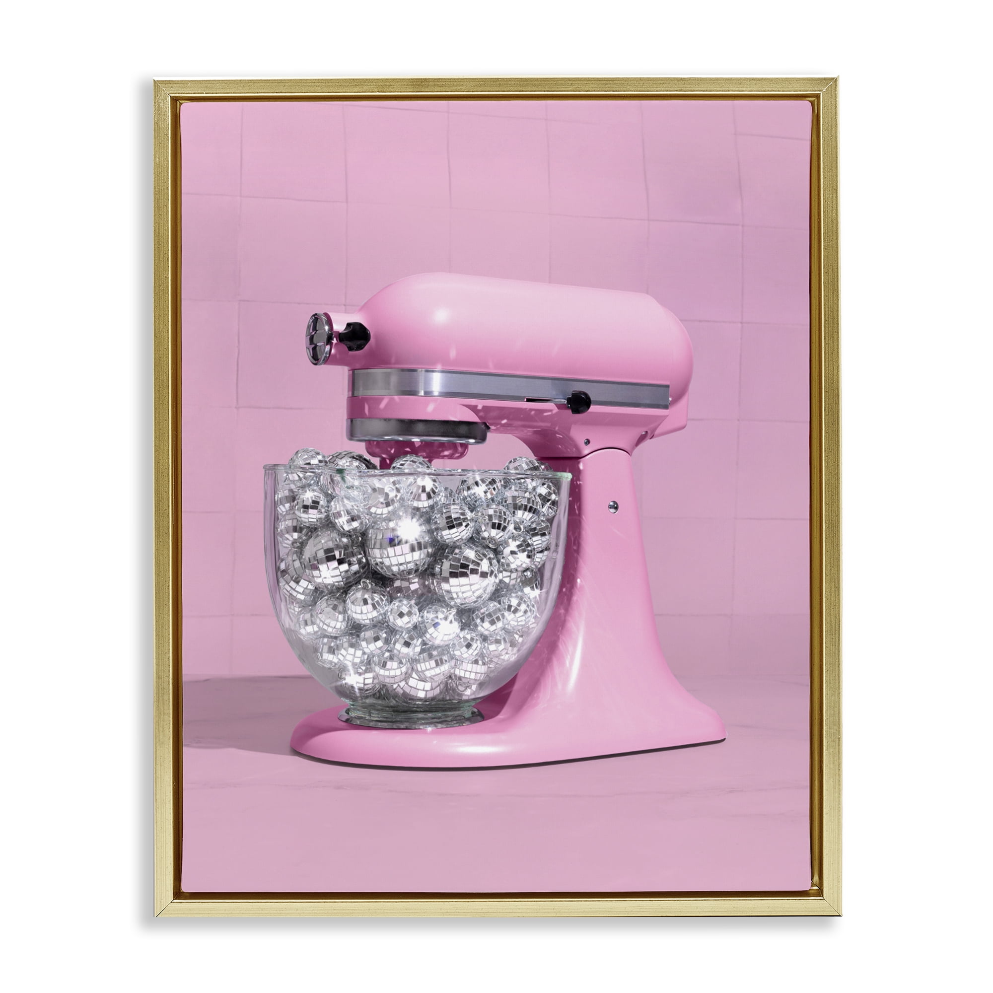 Stupell Industries Disco Kitchen Mixer over Pink Gold Framed Floater Canvas Wall Art, design by LISH Creative