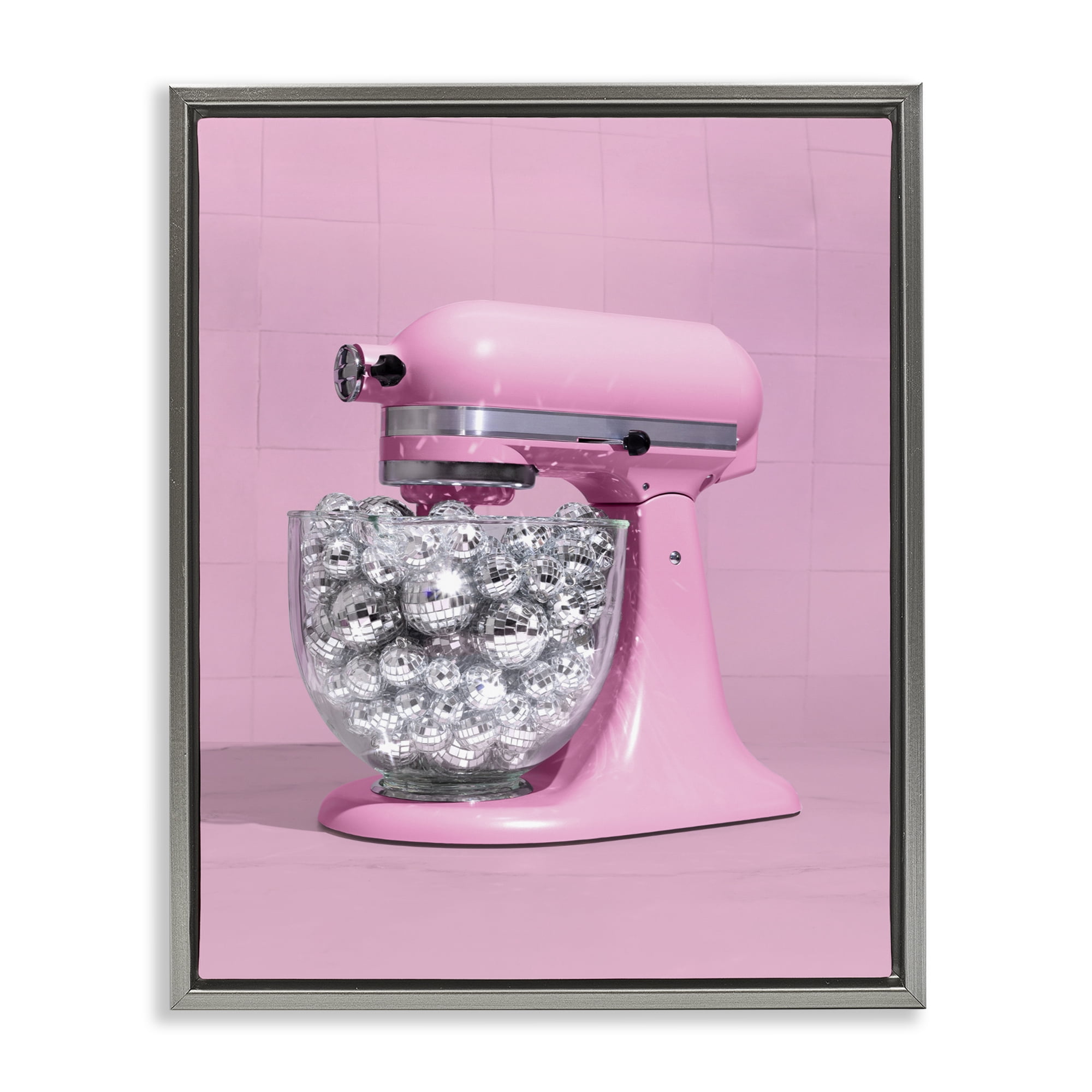 Stupell Industries Disco Kitchen Mixer over Pink Gray Framed Floater Canvas Wall Art, design by LISH Creative