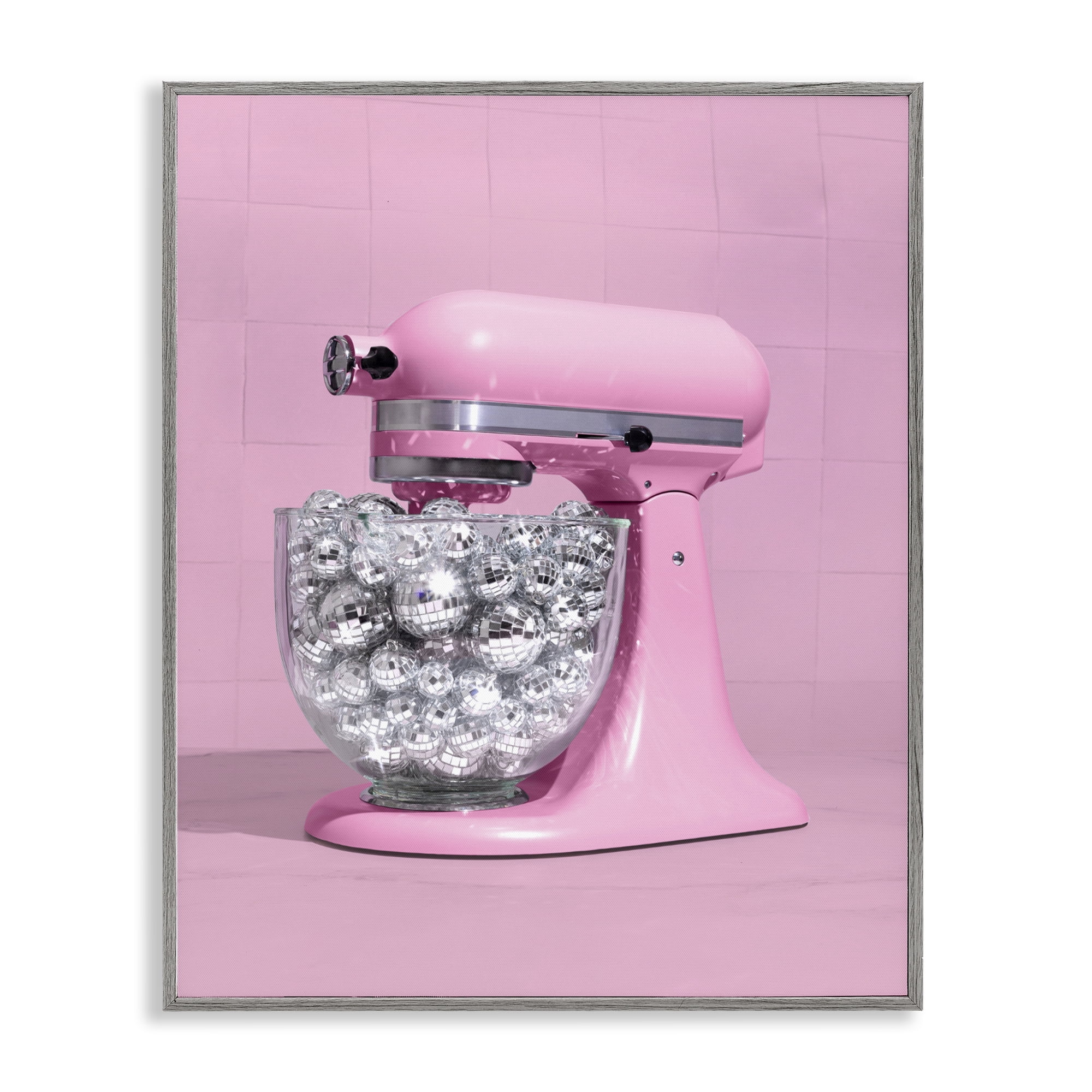 Stupell Industries Disco Kitchen Mixer over Pink Gray Framed Giclee Art, design by LISH Creative