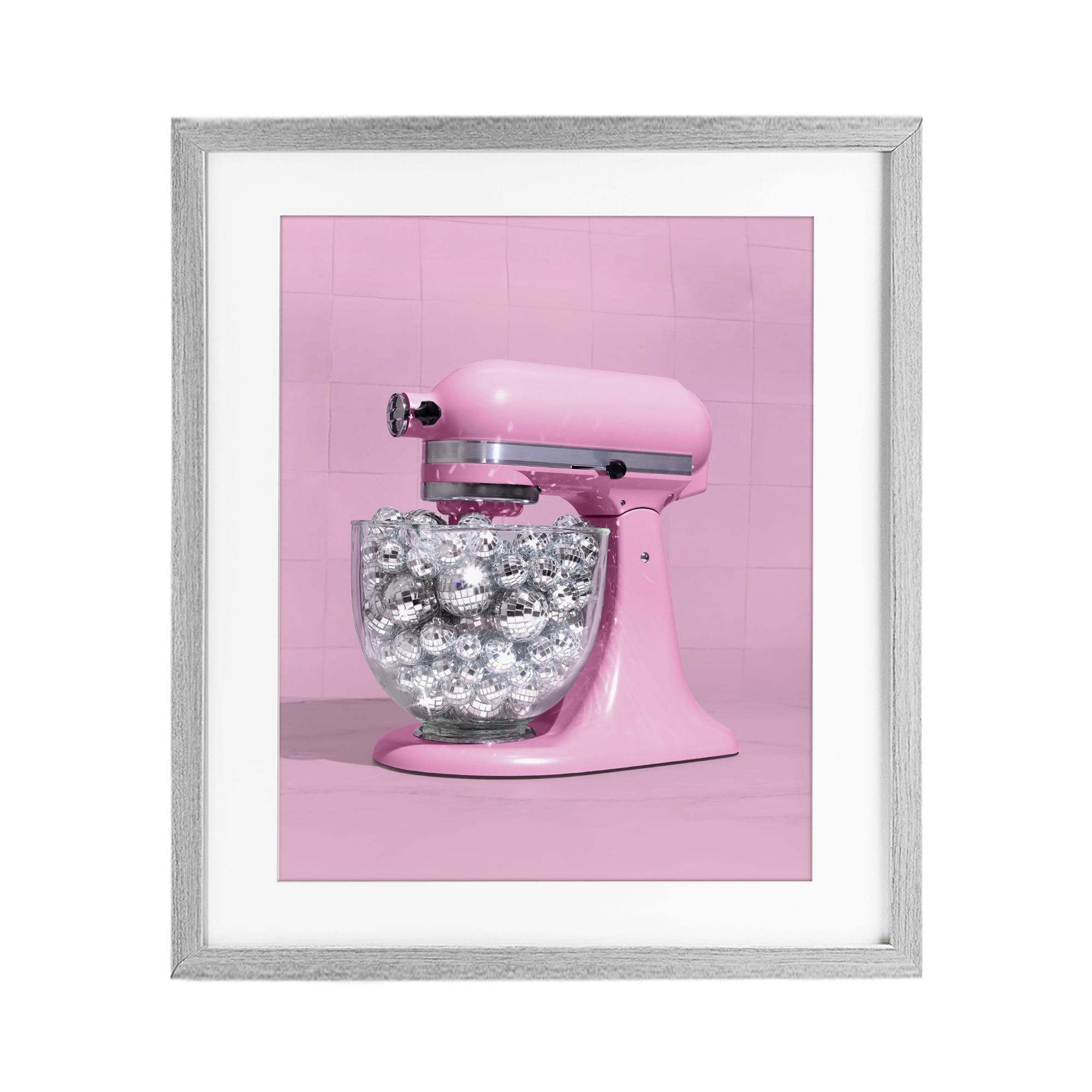 Stupell Industries Disco Kitchen Mixer over Pink Gray Framed Print Under Glass, design by LISH Creative