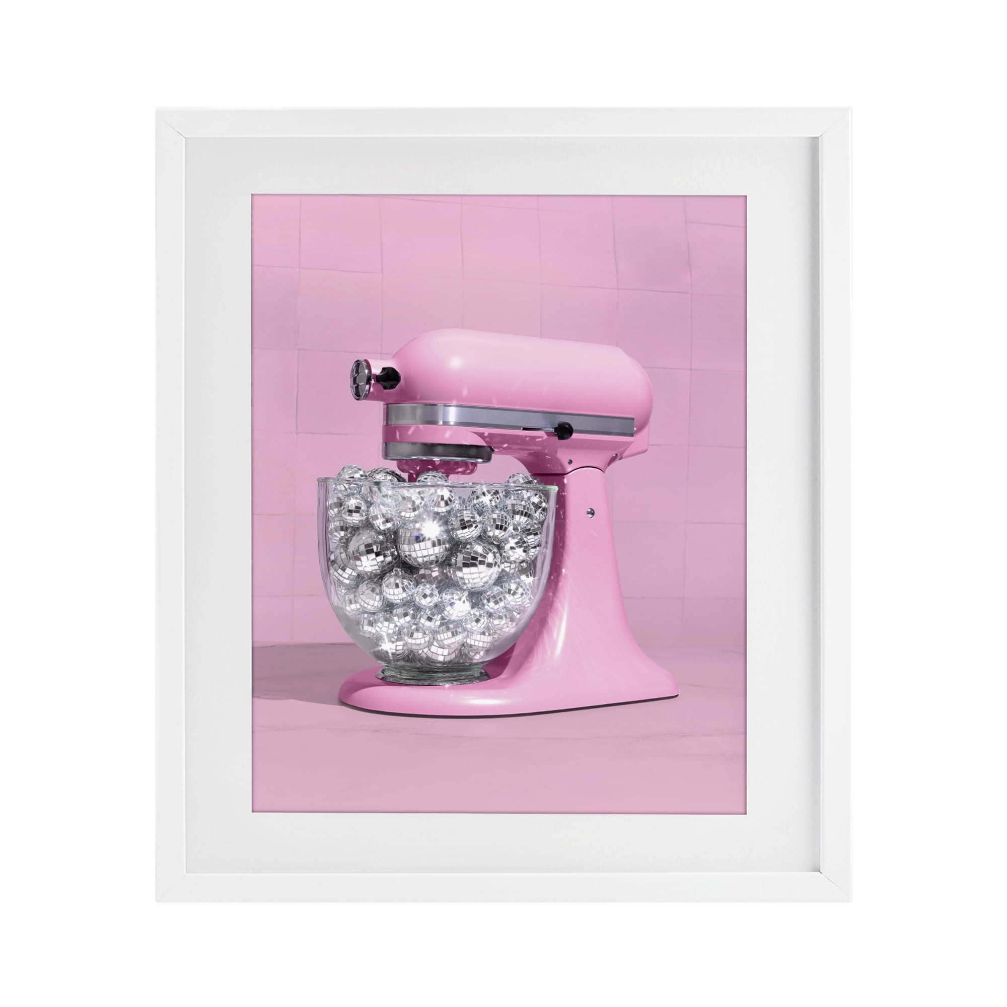 Stupell Industries Disco Kitchen Mixer over Pink White Framed Print Under Glass, design by LISH Creative