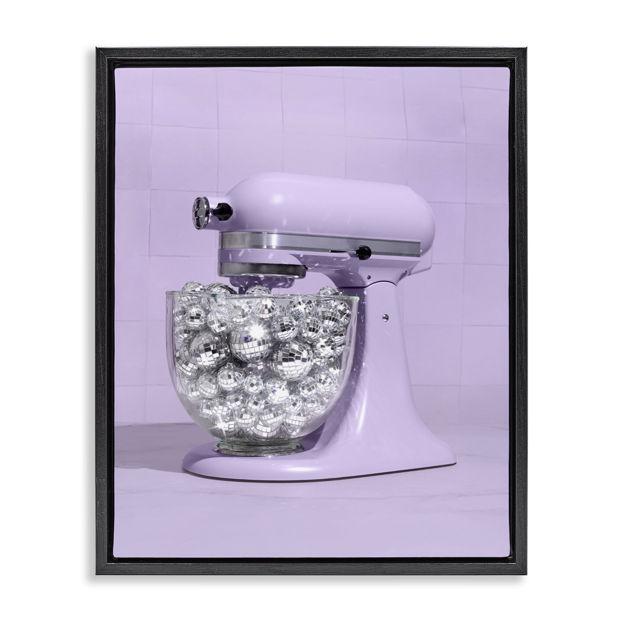 Stupell Industries Disco Kitchen Mixer over Purple Black Framed Floater Canvas Wall Art, design by LISH Creative