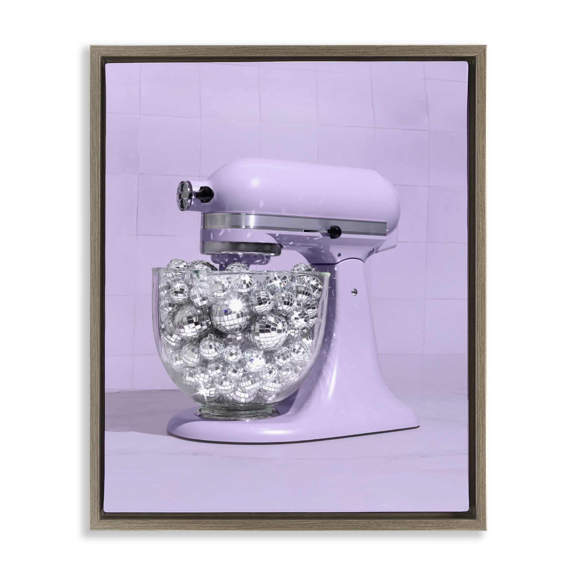 Stupell Industries Disco Kitchen Mixer over Purple Brown Framed Floater Canvas Wall Art, design by LISH Creative