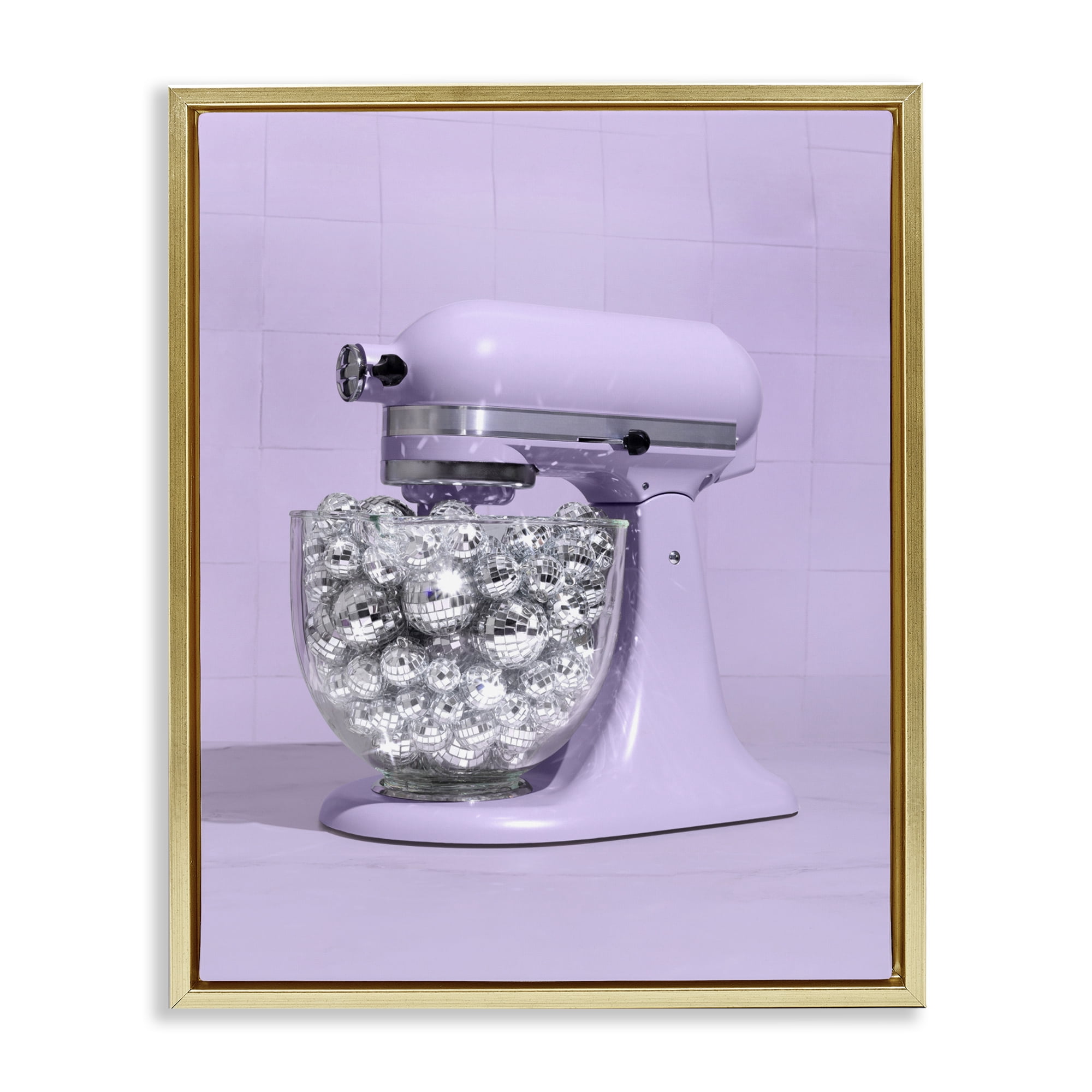 Stupell Industries Disco Kitchen Mixer over Purple Gold Framed Floater Canvas Wall Art, design by LISH Creative