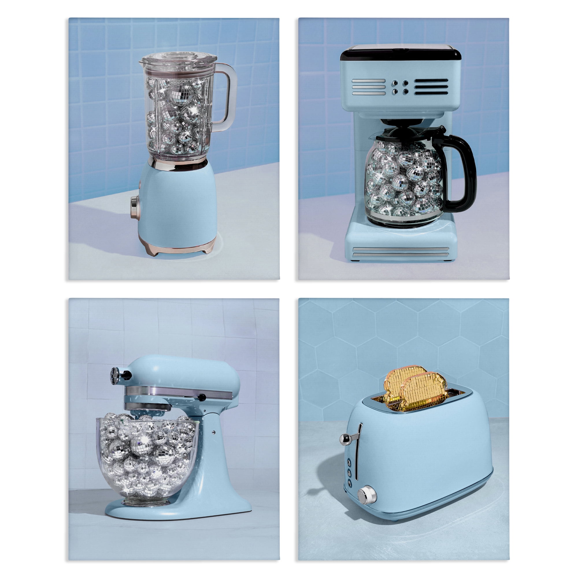 Stupell Industries Disco Kitchen Set over Blue 4 Piece Canvas Wall Art Set, design by LISH Creative