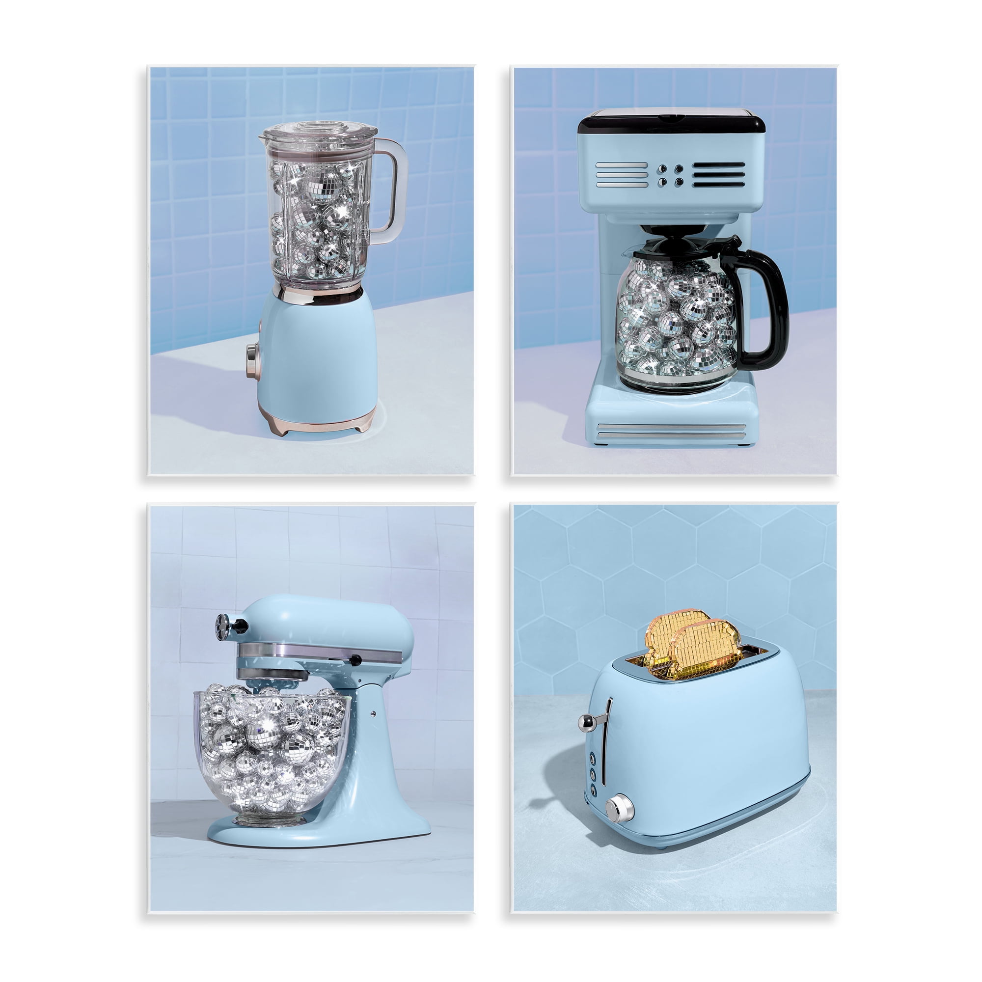 Stupell Industries Disco Kitchen Set over Blue 4 Piece Wall Plaque Art Set, design by LISH Creative