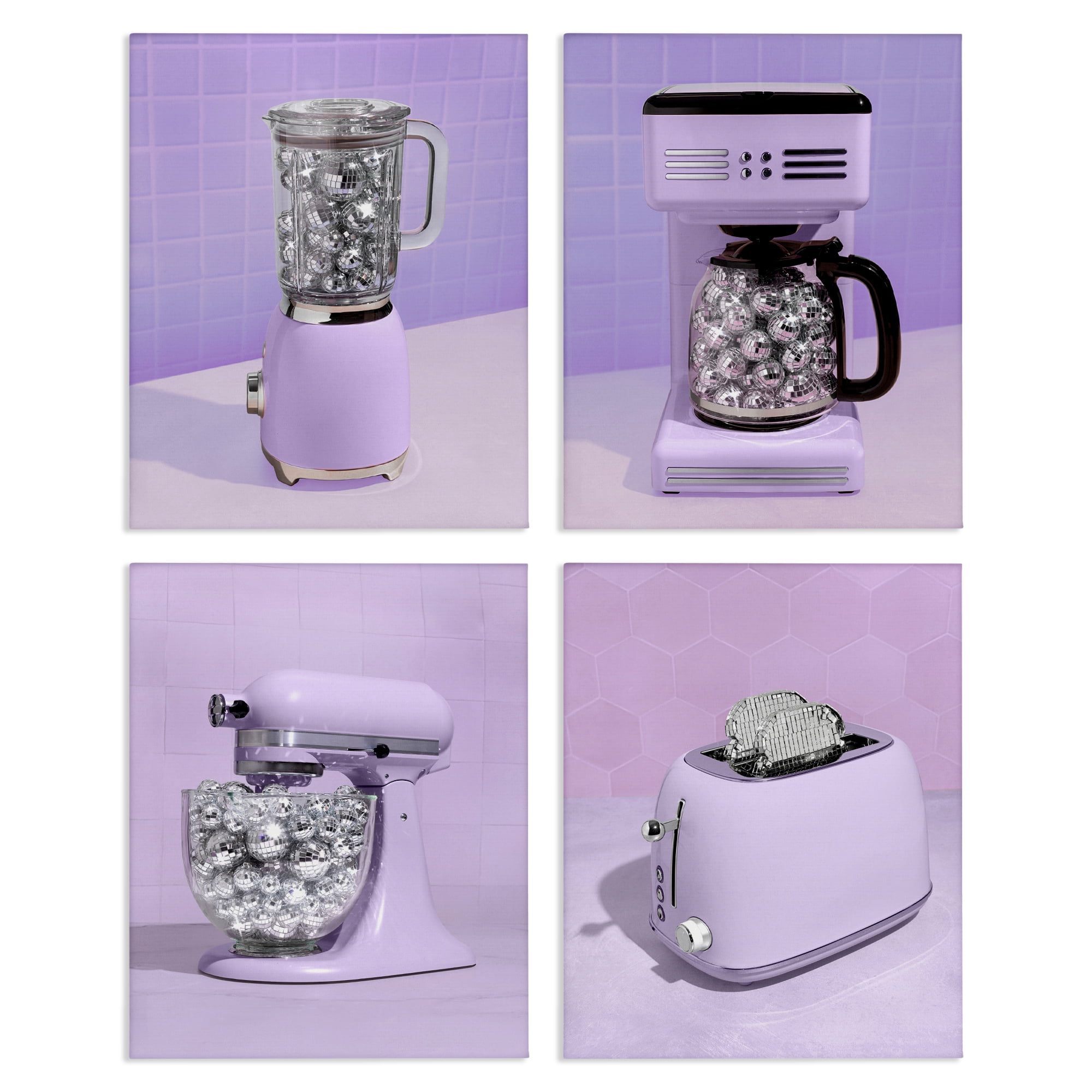 Stupell Industries Disco Kitchen Utensils in Purple 4 Piece Canvas Wall Art Set, design by LISH Creative