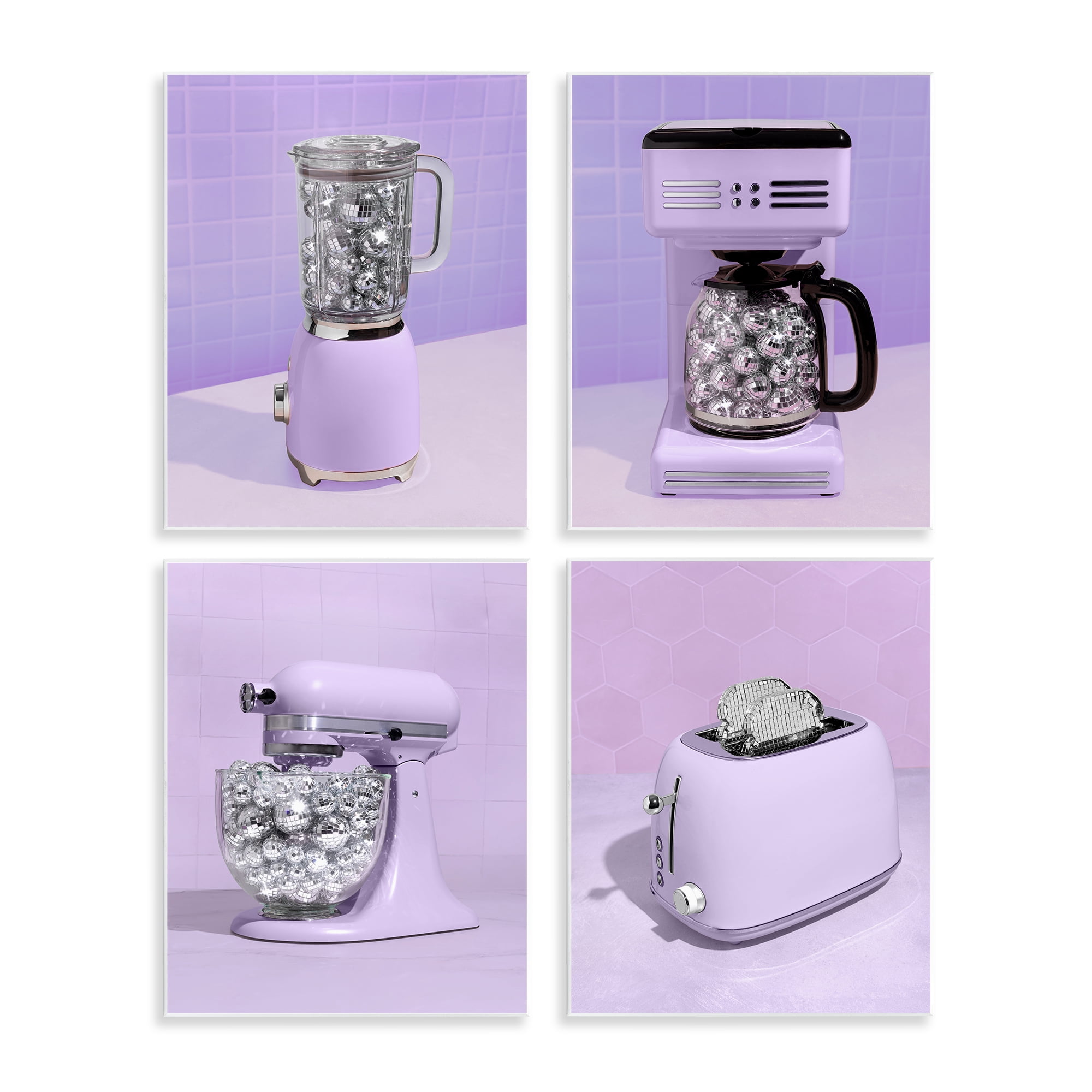 Stupell Industries Disco Kitchen Utensils in Purple 4 Piece Wall Plaque Art Set, design by LISH Creative