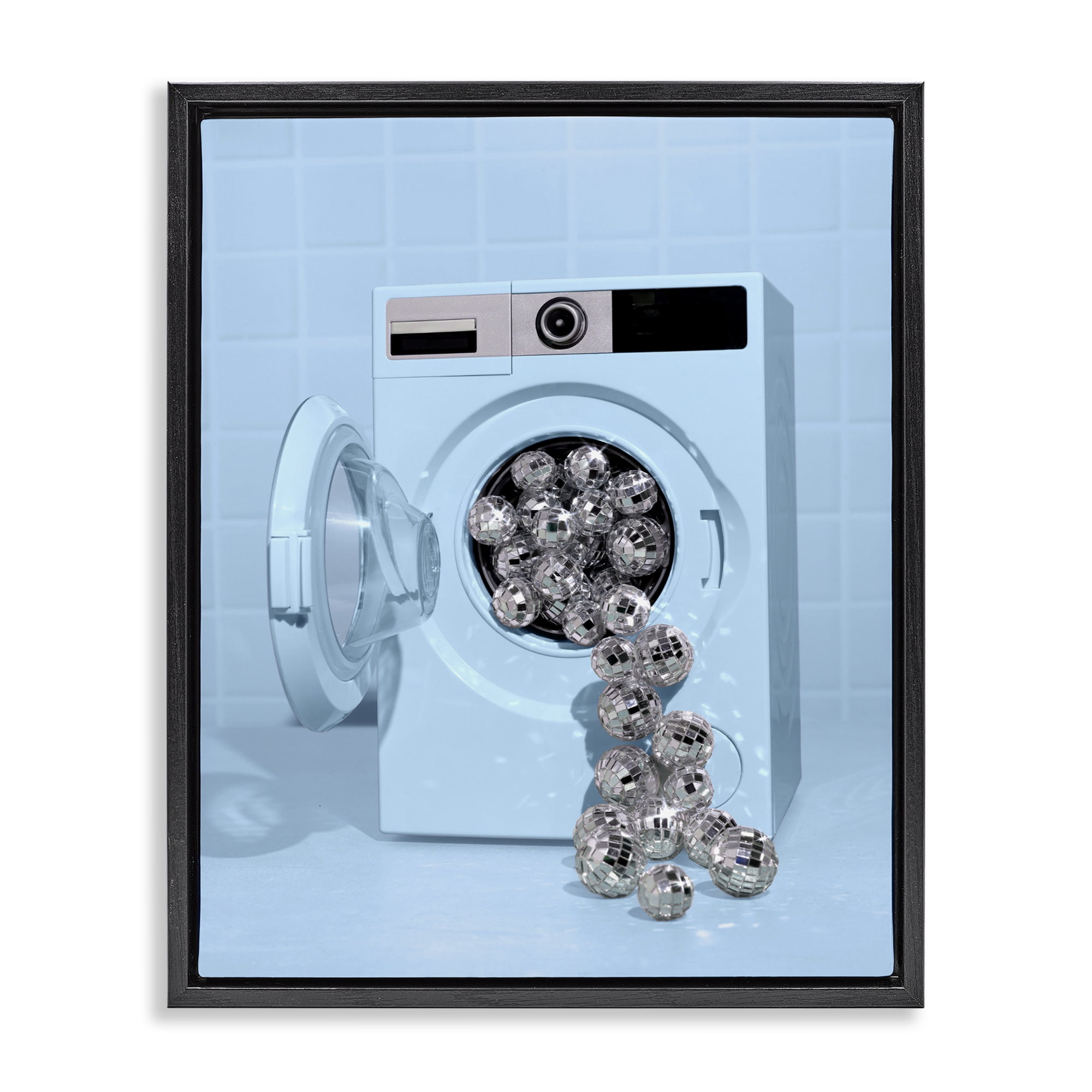 Stupell Industries Disco Laundry Machine over Blue Black Framed Floater Canvas Wall Art, design by LISH Creative