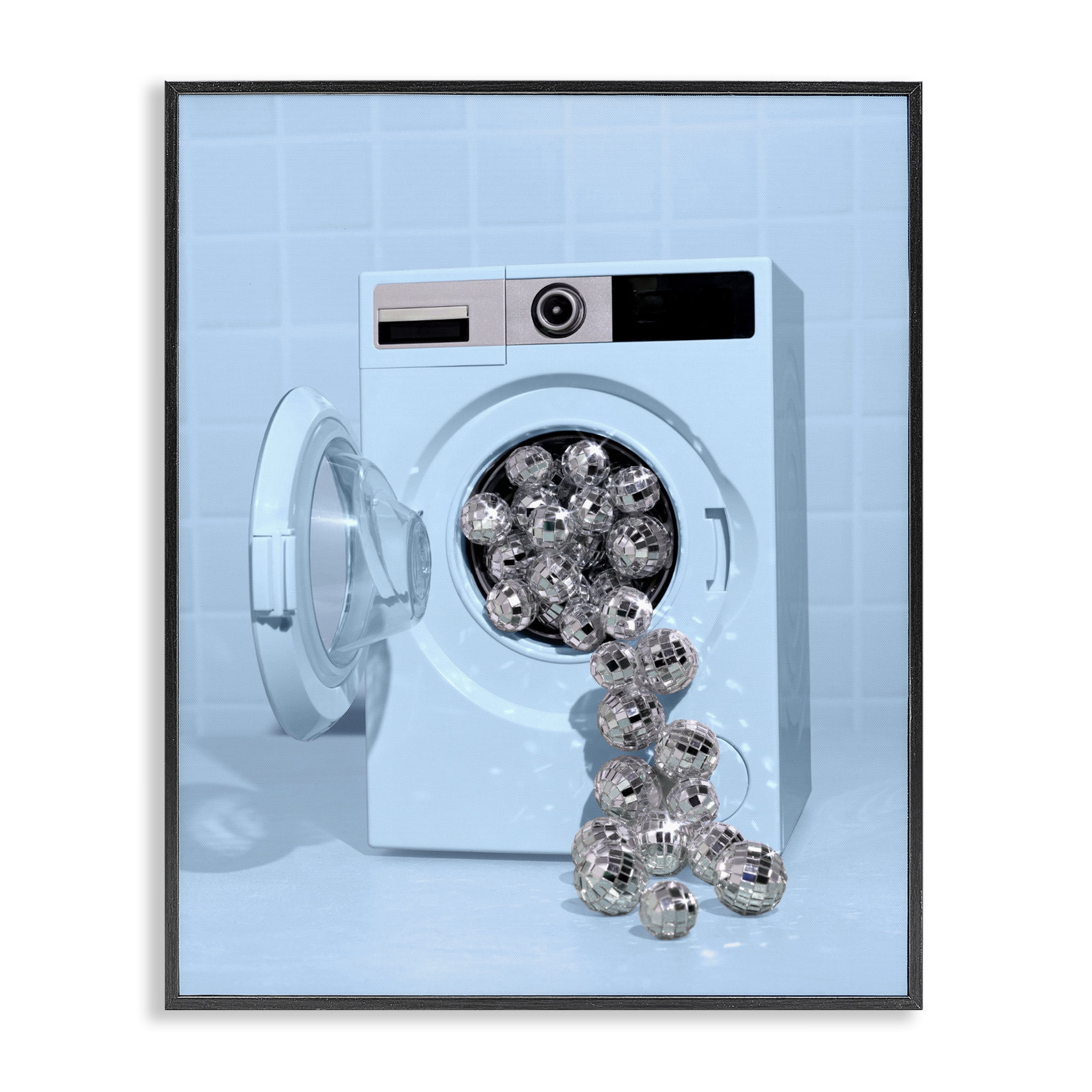 Stupell Industries Disco Laundry Machine over Blue Black Framed Giclee Art, design by LISH Creative
