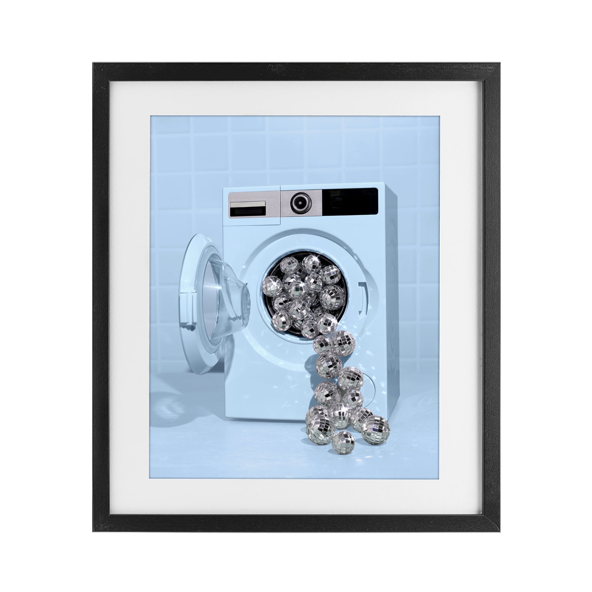 Stupell Industries Disco Laundry Machine over Blue Black Framed Print Under Glass, design by LISH Creative