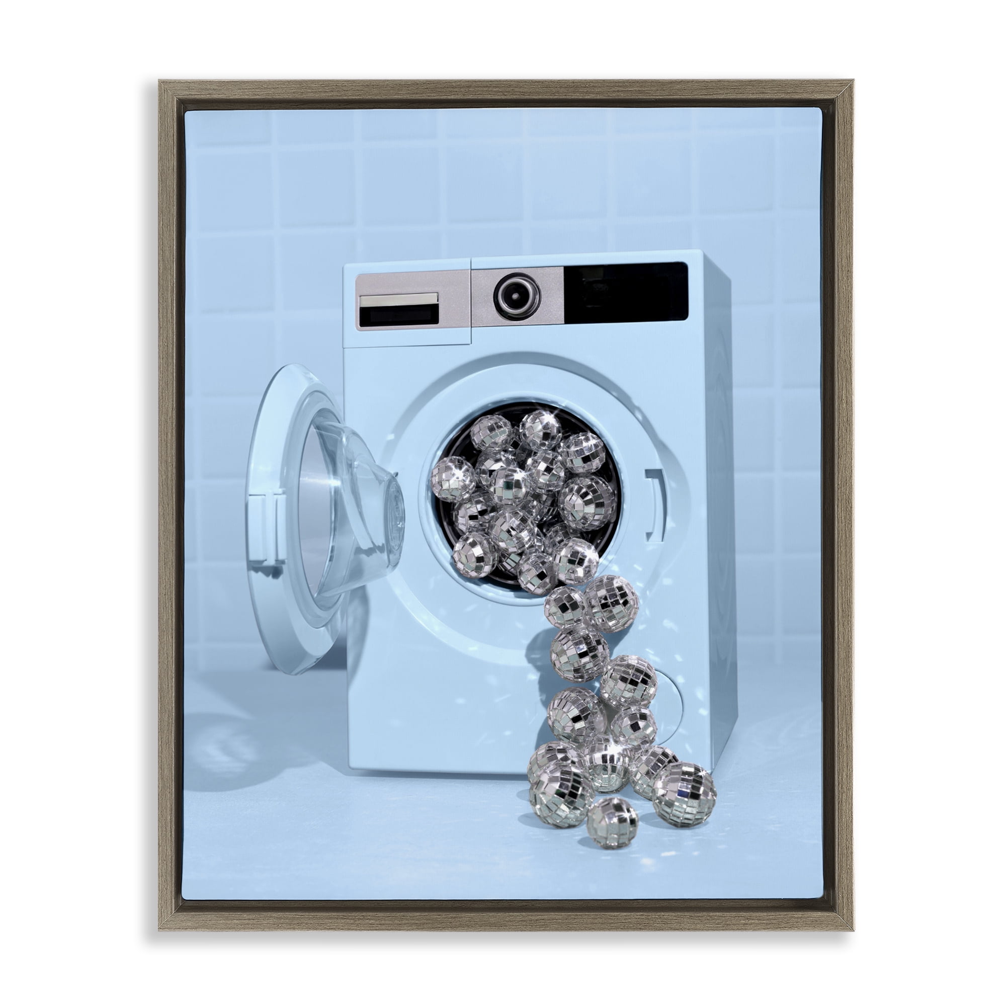 Stupell Industries Disco Laundry Machine over Blue Brown Framed Floater Canvas Wall Art, design by LISH Creative