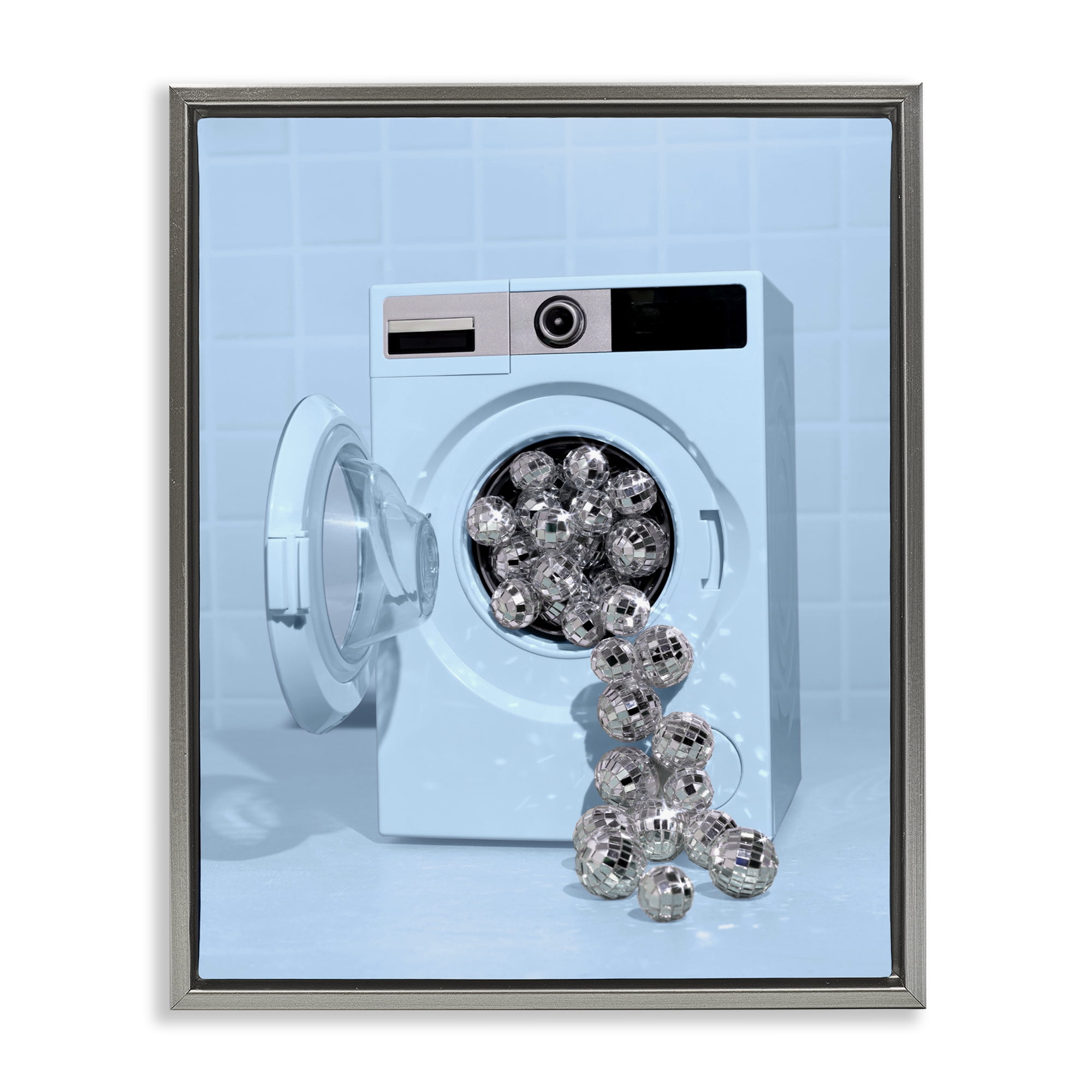 Stupell Industries Disco Laundry Machine over Blue Gray Framed Floater Canvas Wall Art, design by LISH Creative