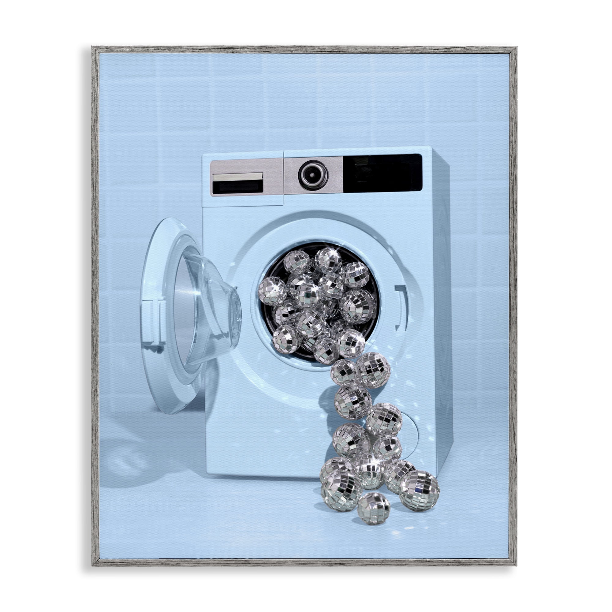Stupell Industries Disco Laundry Machine over Blue Gray Framed Giclee Art, design by LISH Creative