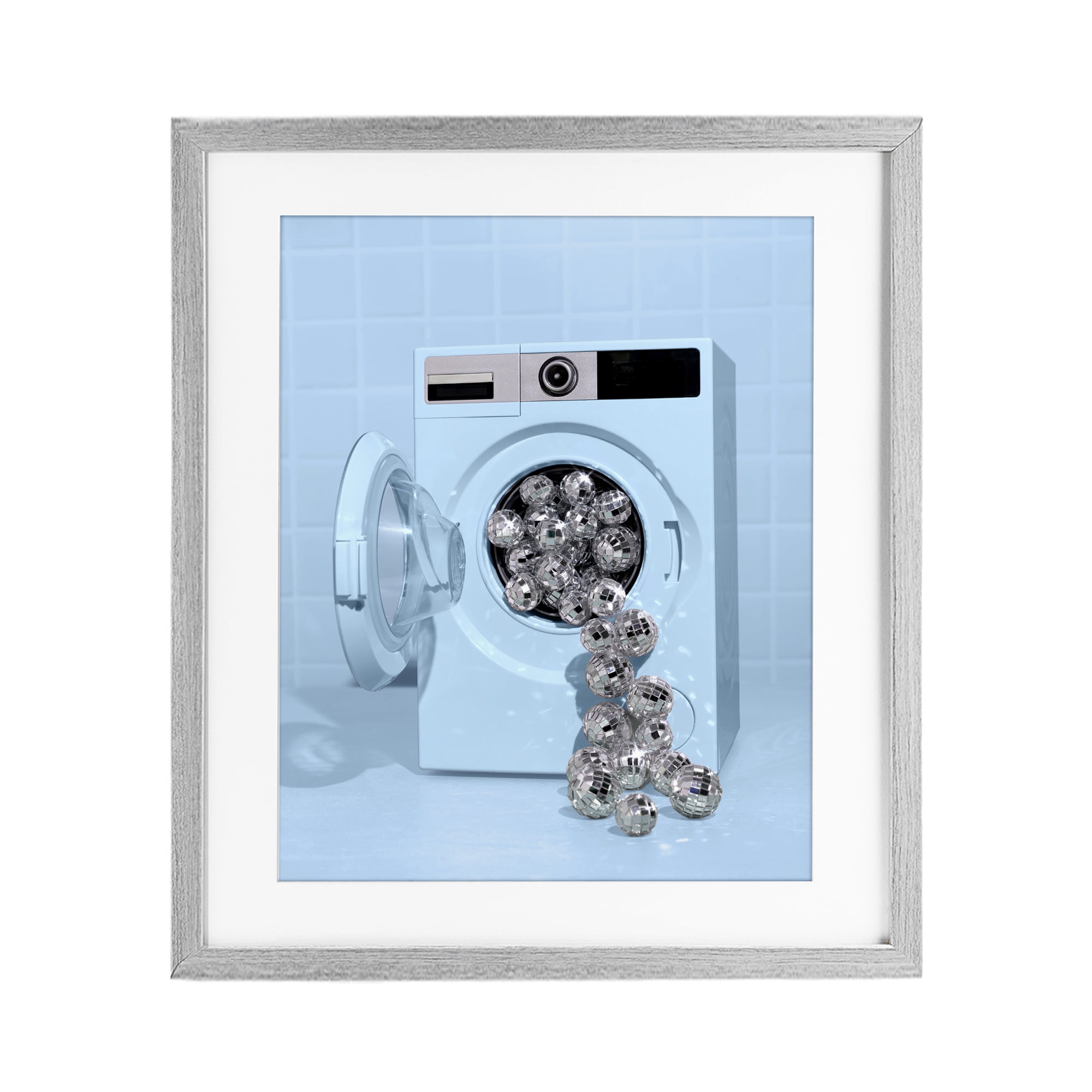 Stupell Industries Disco Laundry Machine over Blue Gray Framed Print Under Glass, design by LISH Creative