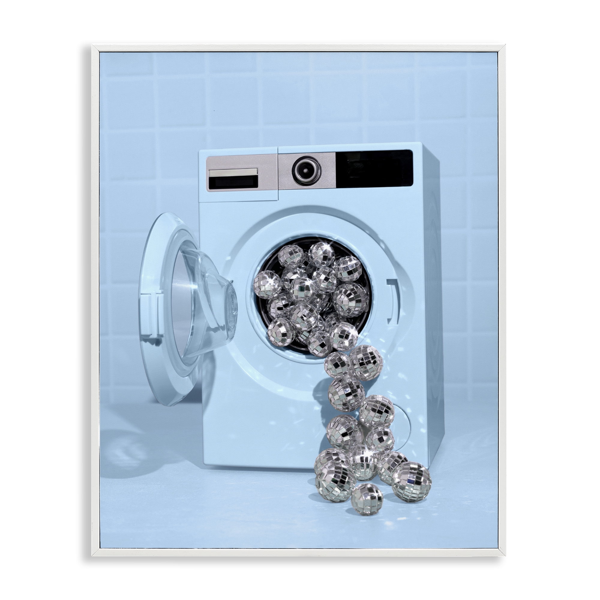 Stupell Industries Disco Laundry Machine over Blue White Framed Giclee Art, design by LISH Creative