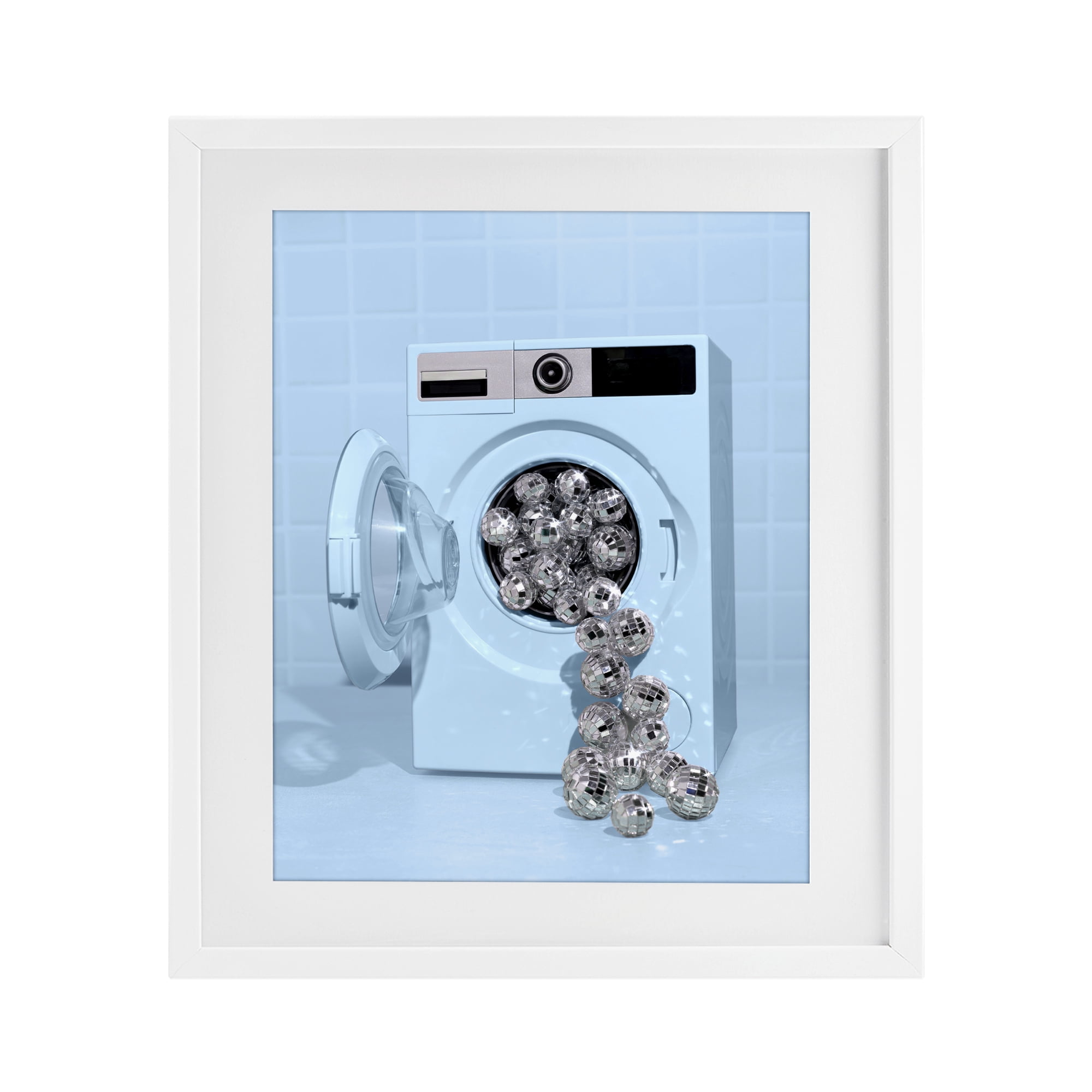 Stupell Industries Disco Laundry Machine over Blue White Framed Print Under Glass, design by LISH Creative