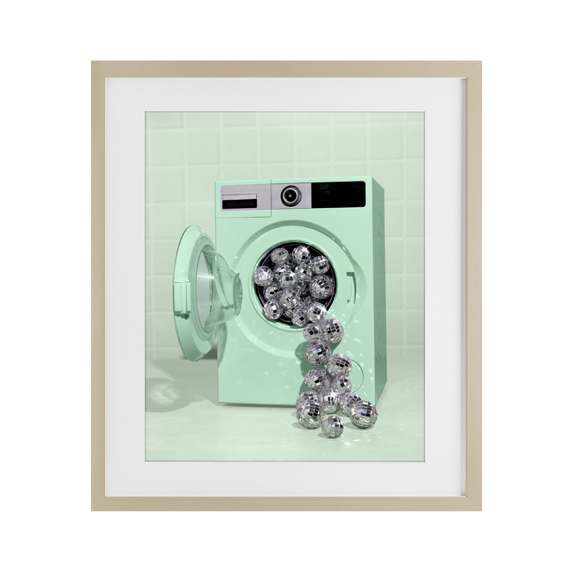 Stupell Industries Disco Laundry Machine over Green Birch Framed Print Under Glass, design by LISH Creative