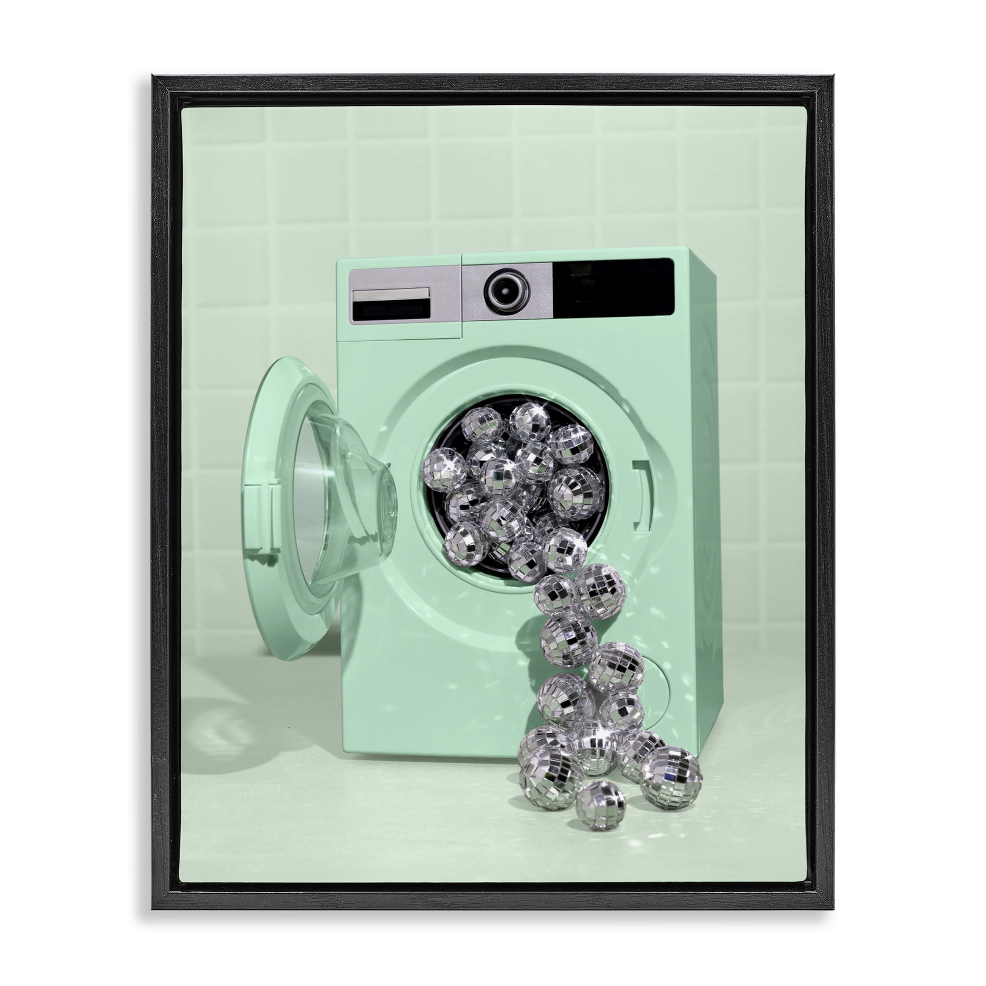 Stupell Industries Disco Laundry Machine over Green Black Framed Floater Canvas Wall Art, design by LISH Creative