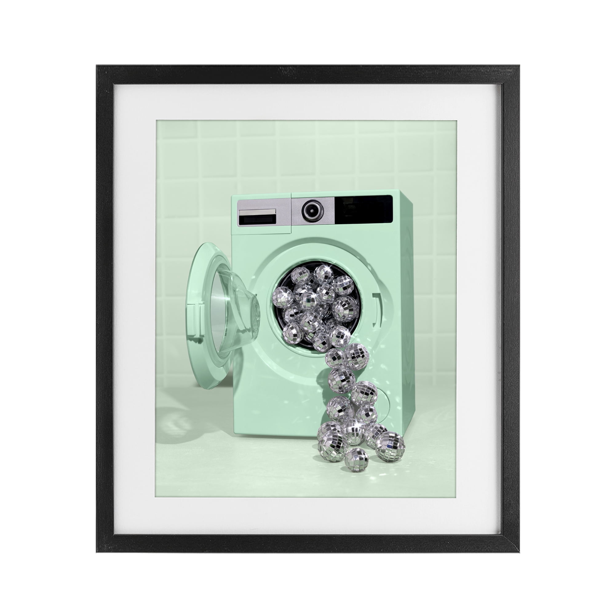 Stupell Industries Disco Laundry Machine over Green Black Framed Print Under Glass, design by LISH Creative